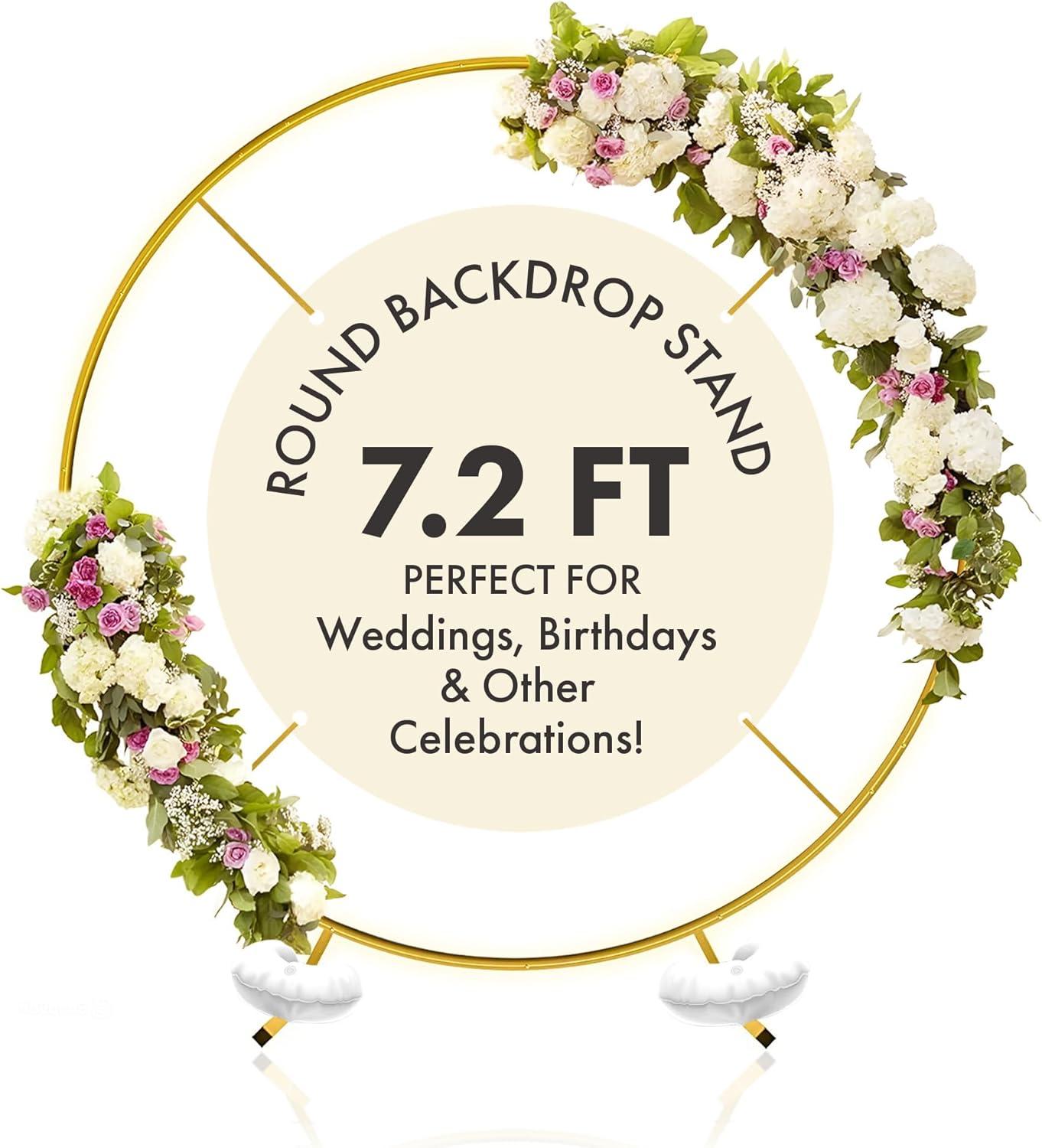 7.2FT Round Backdrop Stand - Circle Backdrop Stand Gold Balloon Arch Frame kit - Metal Wedding Arch Backdrop Stand -