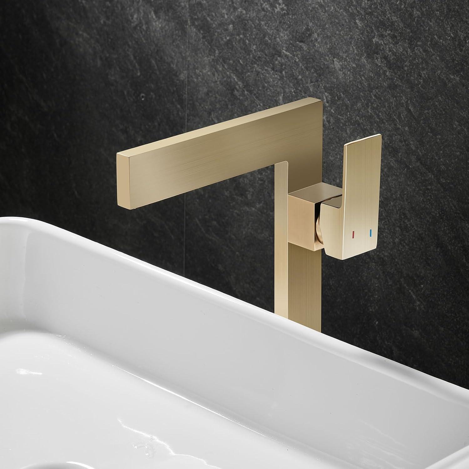 Brushed Gold Tall Single Handle Vessel Sink Faucet