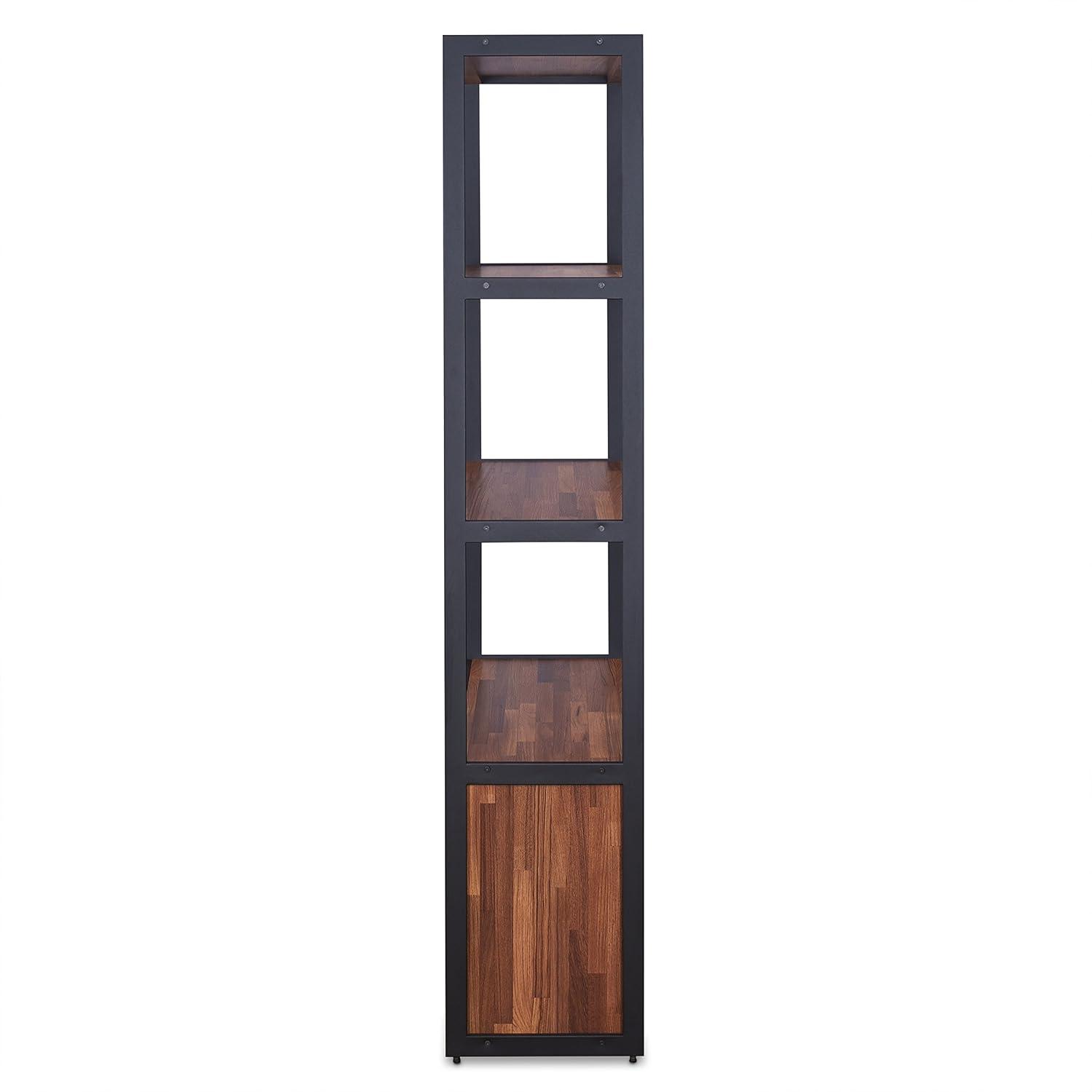 ACME Sara 3 Shelf Wooden Bookcase with 2 Doors in Walnut and Sandy Black