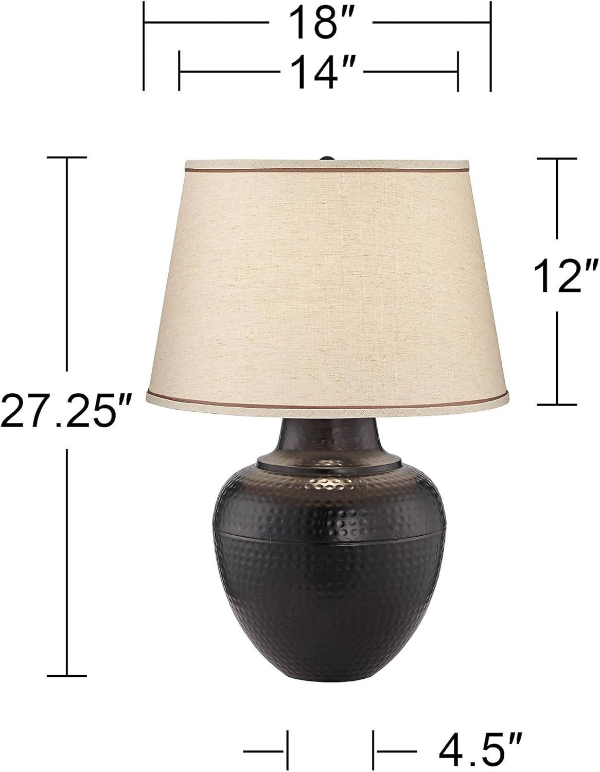 Brighton Hammered Bronze Table Lamp with Beige Linen Shade