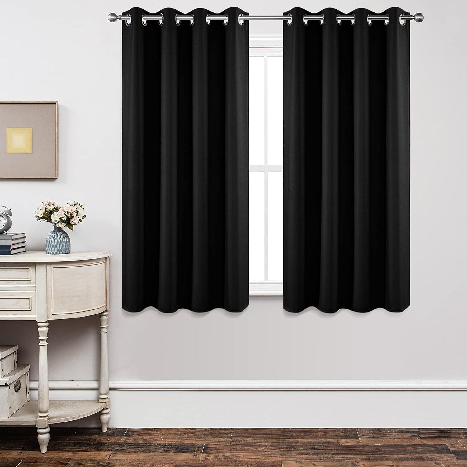 Coodeto Short Blackout Curtains Black, Set of 2, W52 x L63 - Blackout Curtains for Kitchen and Kids Bedroom