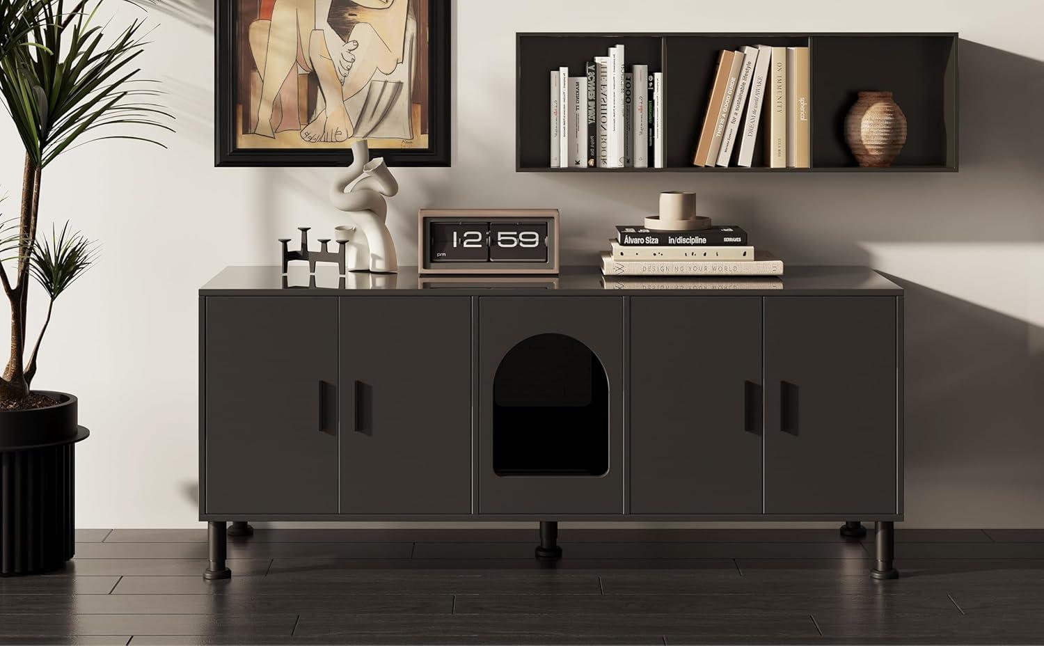 Tucker Murphy Pet™ Litter Box Enclosure for 2 Cats, Cat Litter Box Enclosure Furniture with Double Room