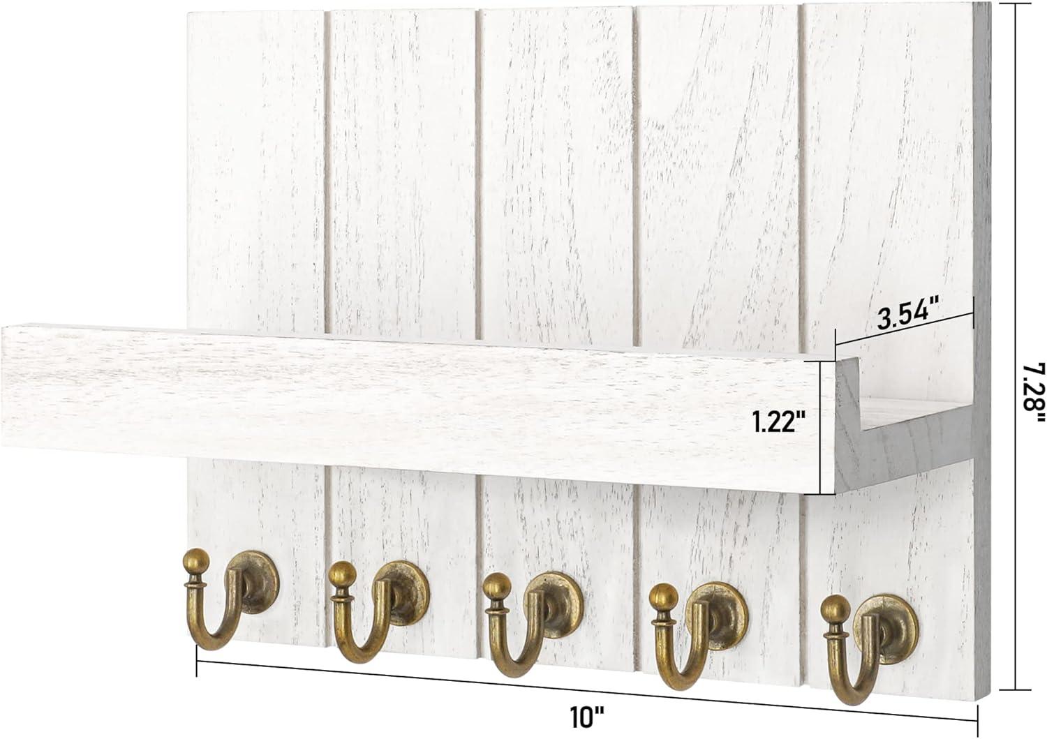 Rebee Vision Key Holder Wall Mount - Decorative Key and Mail Organizer for Wall with Shelf - Entryway and Living Room Decor(White)