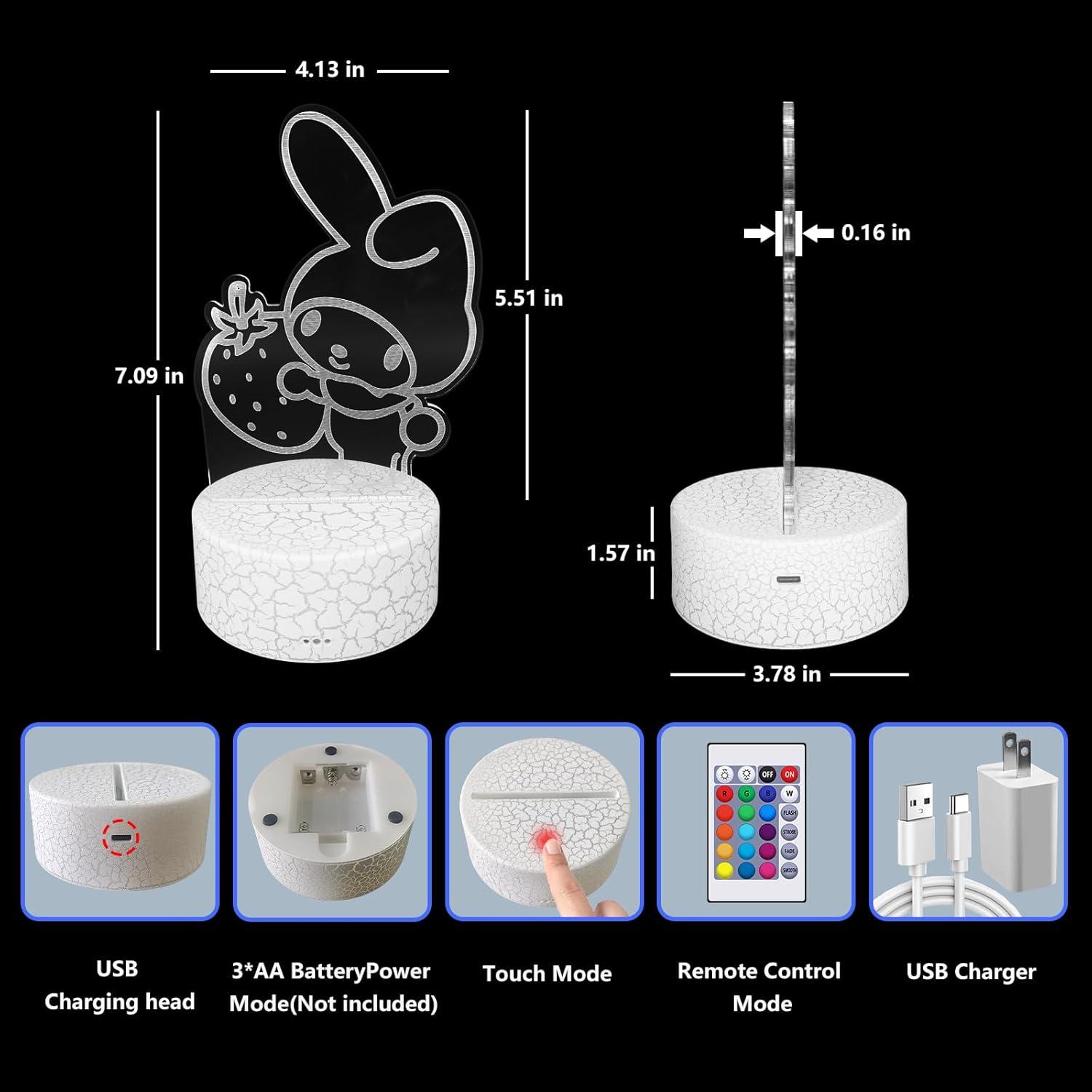 3D Illusion Night Light for Kids - Cute Lamp Led Night Light Anime Charater 16 Colours Change with Remote Control Kitty Lamp Room Decor Birthdays Holidays Christmas Gifts for Kids and Girls