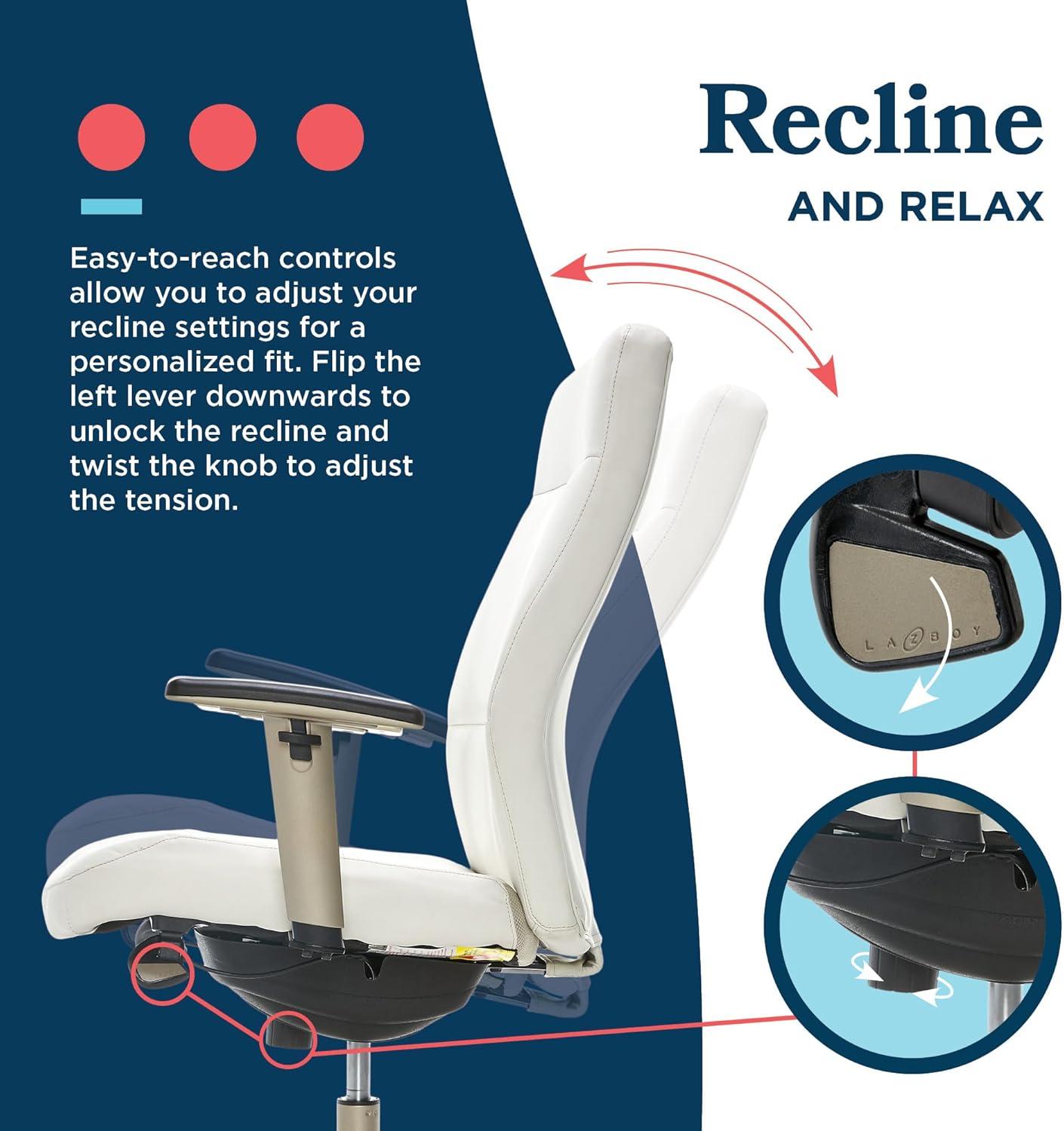 La-Z-Boy Baylor Bonded Leather Adjustable Ergonomic Executive Office Chair with Lumbar Support