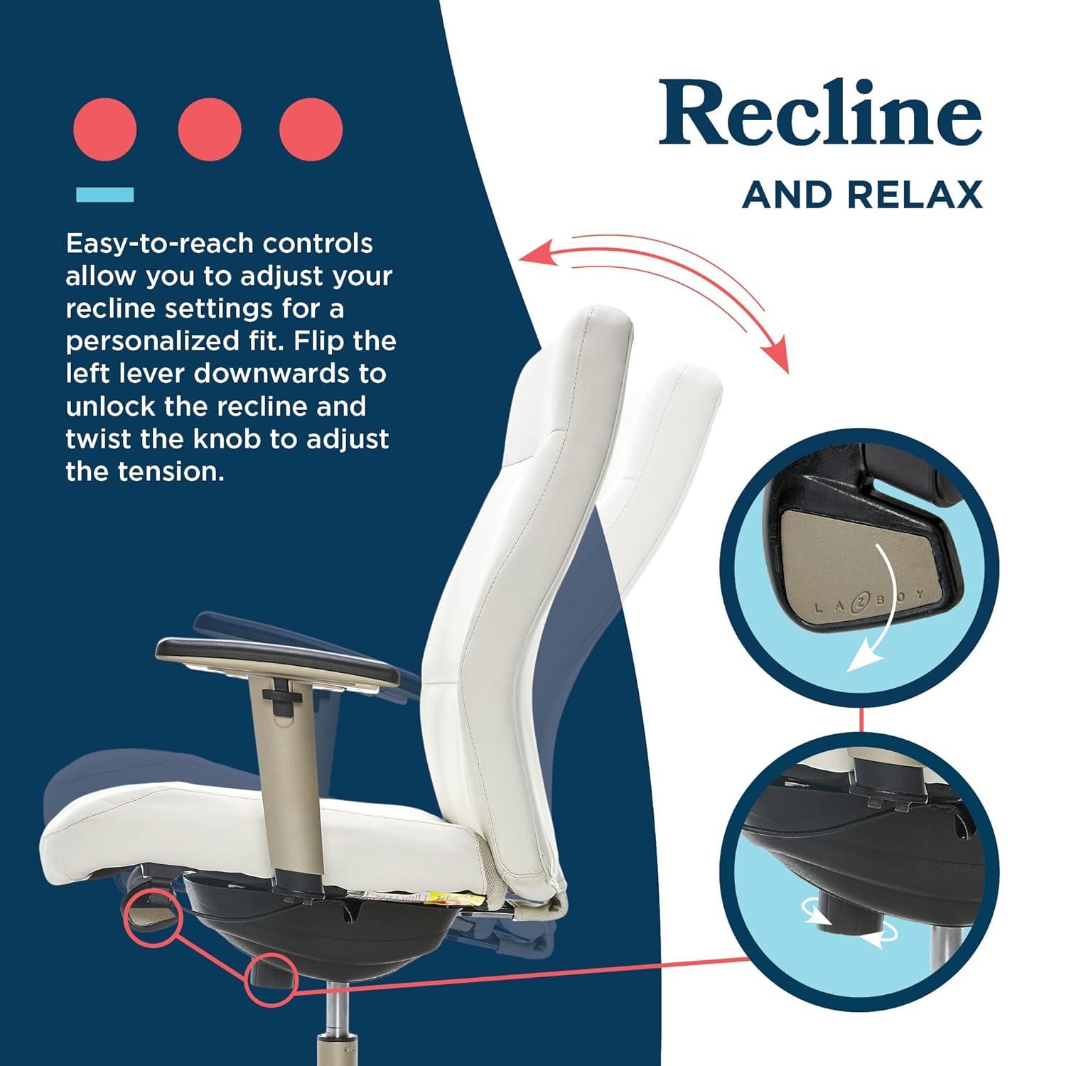 La-Z-Boy Baylor Bonded Leather Adjustable Ergonomic Executive Office Chair with Lumbar Support