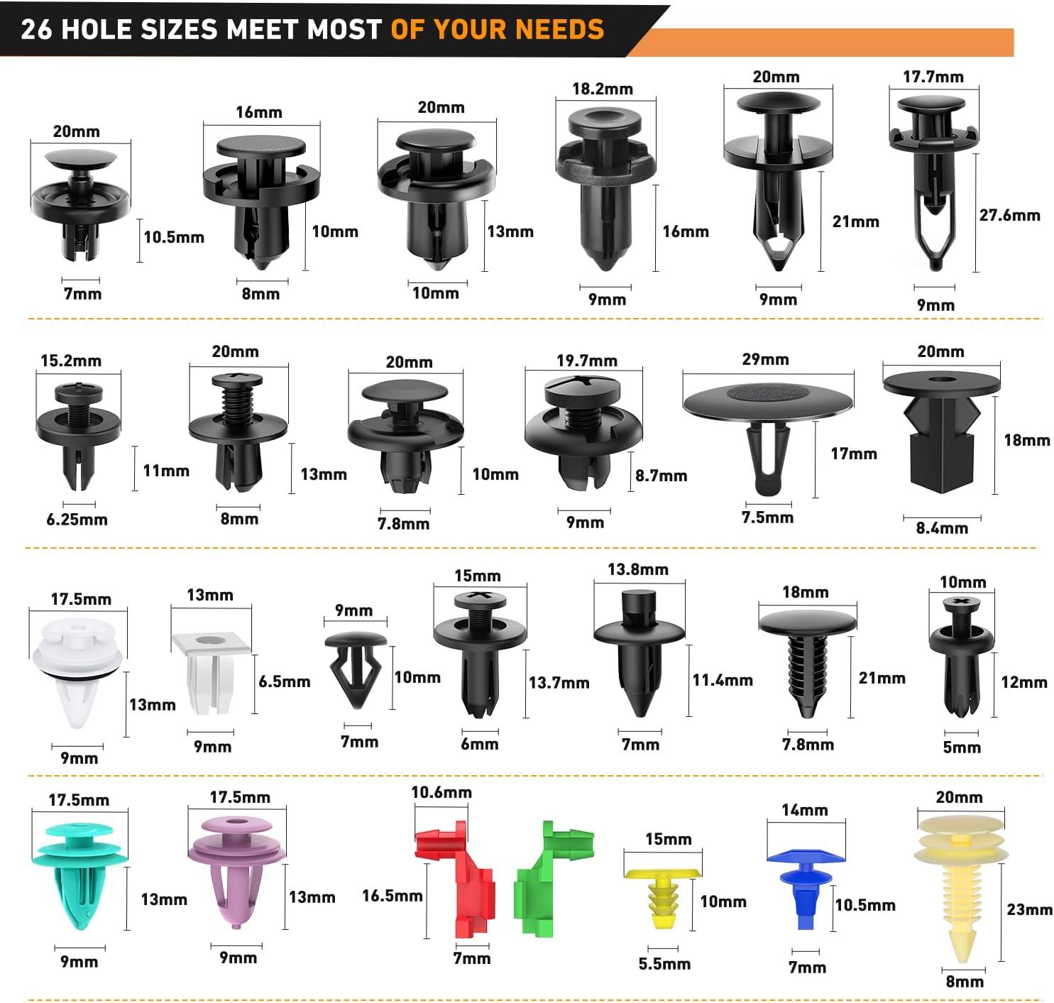 GOOACC 935Pcs Car Push Retainer Clips Auto Fasteners Assortment 26 Most Popular Sizes Nylon Bumper Fender Rivets with 10 Cable Ties Fasteners Remover for GM Ford Toyota Honda Chrysler