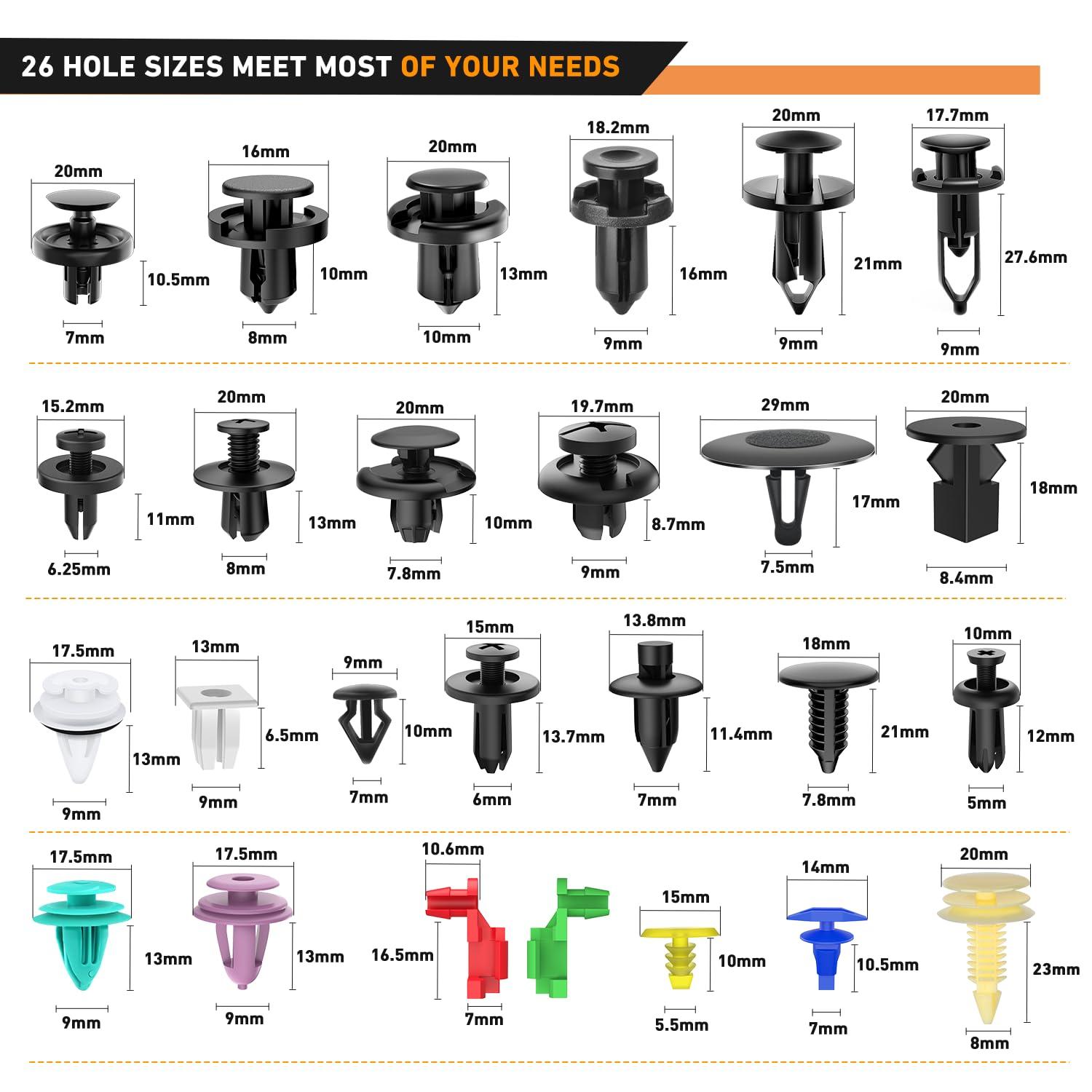 GOOACC 935Pcs Car Push Retainer Clips Auto Fasteners Assortment 26 Most Popular Sizes Nylon Bumper Fender Rivets with 10 Cable Ties Fasteners Remover for GM Ford Toyota Honda Chrysler