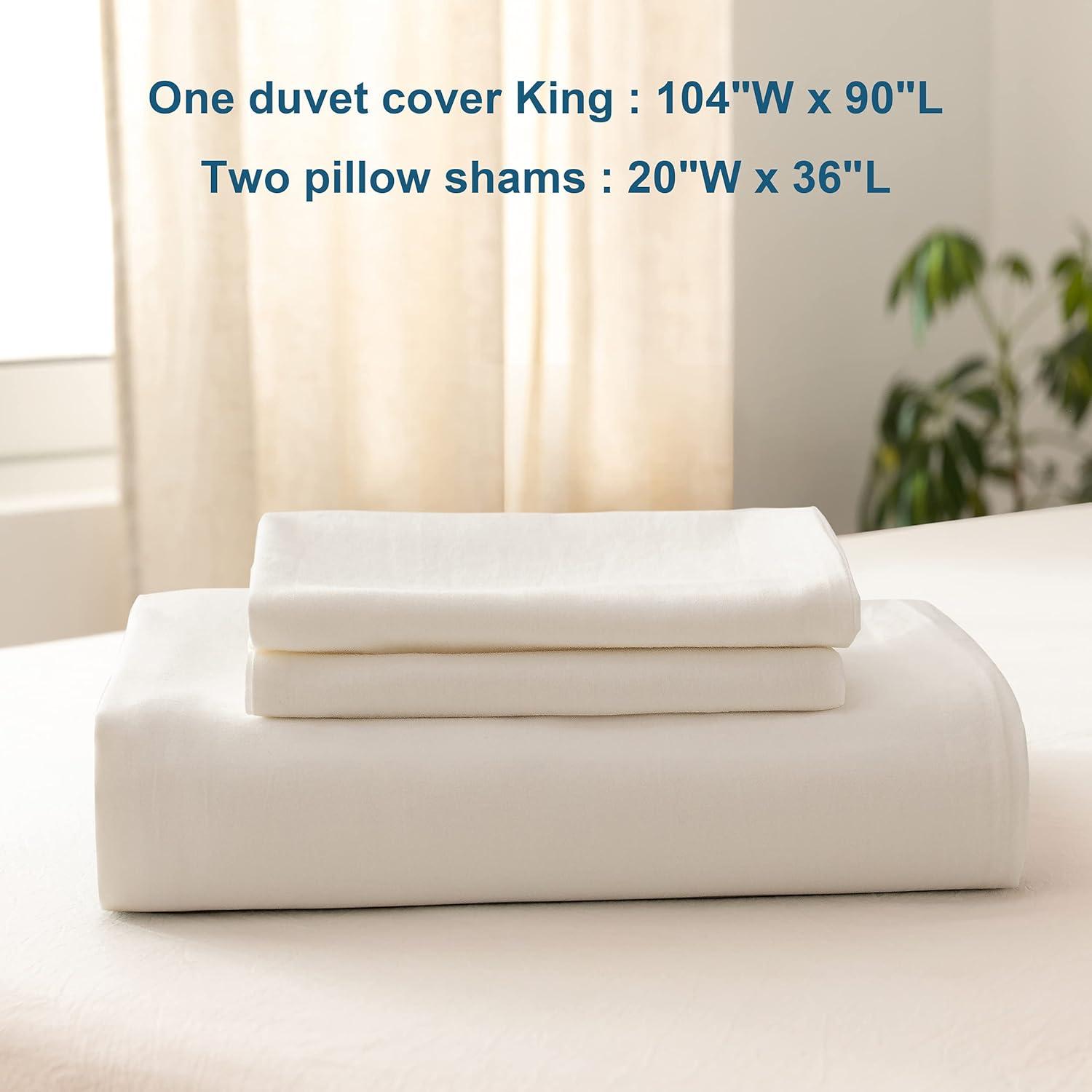 HeimenAogo Egyptian Cotton Duvet Cover Set King, Ultra Soft and Breathable Comforter Cover with Zipper Closure, High Thread Count Long Staple Cotton Blanket Cover 3pcs, Off-White