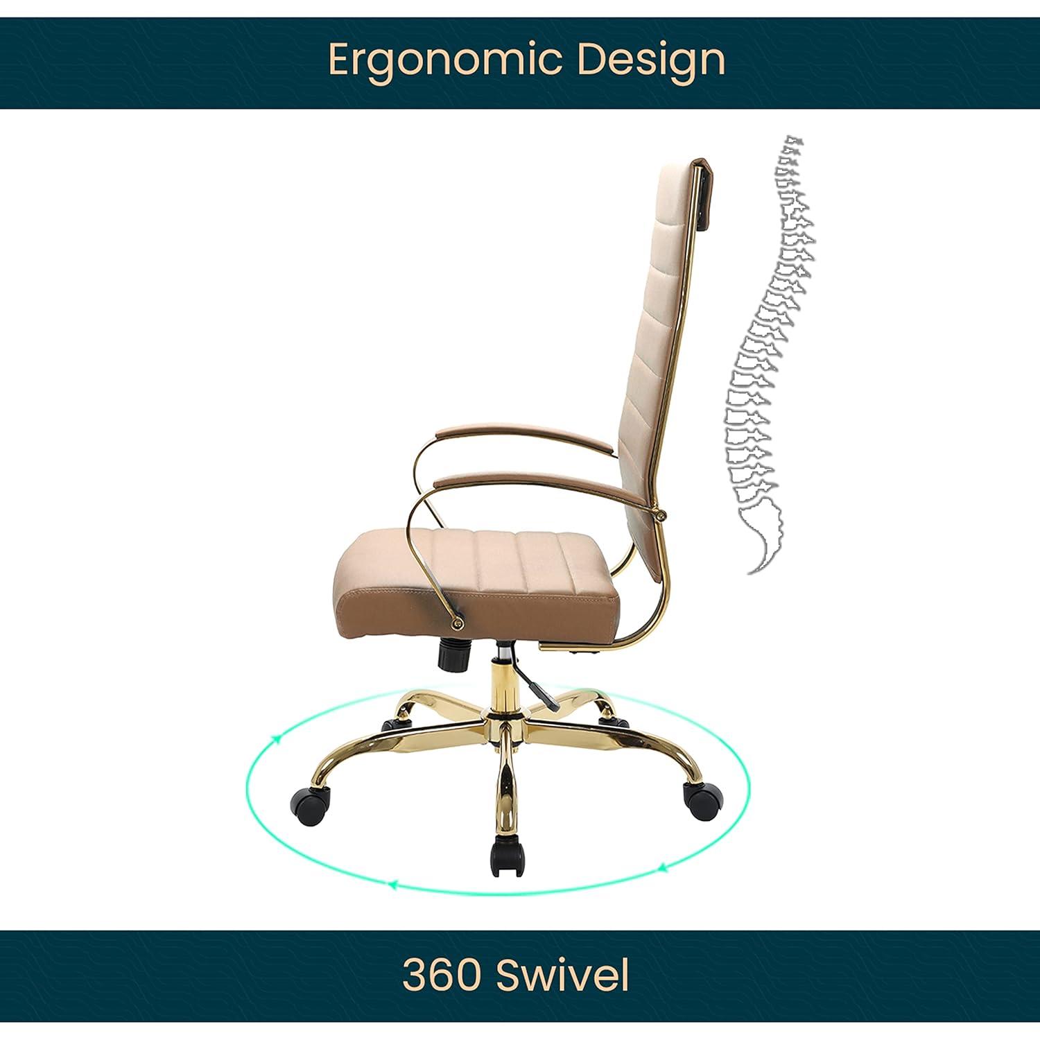 LeisureMod Benmar High-Back Leather Office Chair with Swivel, Tilt, Adjustable Height, Ergonomic Design for Home Office, Study, or Workspace