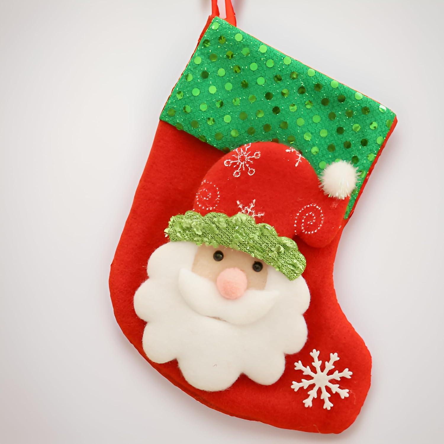 Christmas Stockings (Set of 4) - Includes Snowman, Polar Bear, Santa Claus, and Reindeer, Red & Green, with Snowflake Accents, Soft Cotton Material, Perfect for Any Occasion! Dark Green & Red