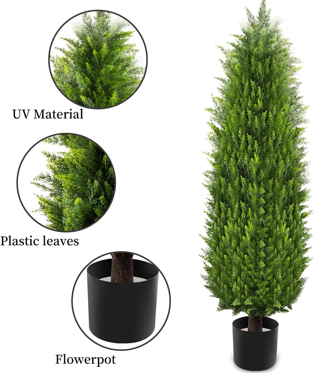 4ft Artificial Cedar Topiary Trees 2 Pack, Beautiful Realistic Artificial Plants for Outdoor, UV Protection Potted Plants Artificial Shrubs for Outdoor, Indoor, Office, Front Porch Decor.