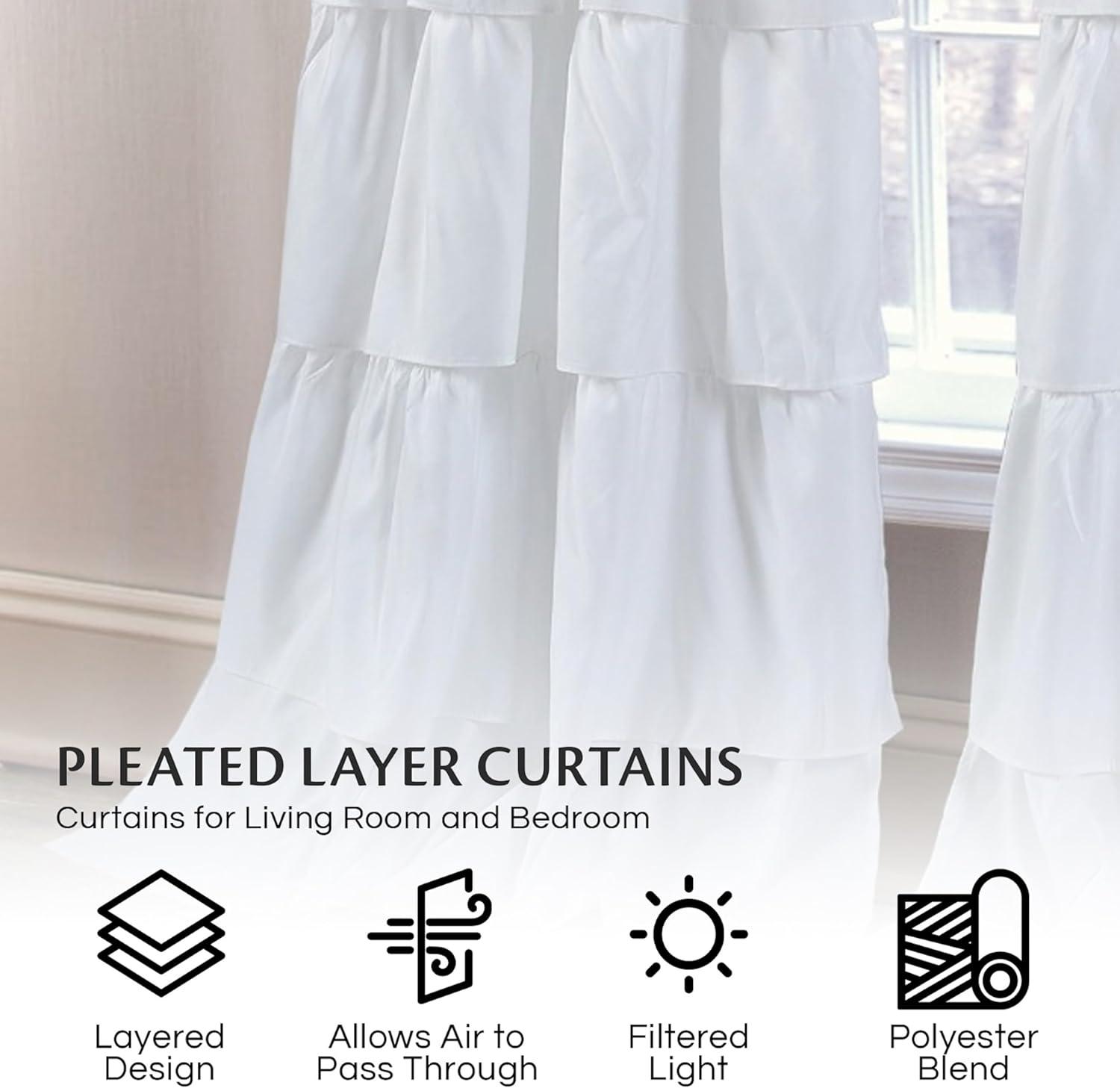 Mcgregor White Rod Pocket Header Pleated Layer Curtains for Living Room, Bedroom 84" x 40" Curtain