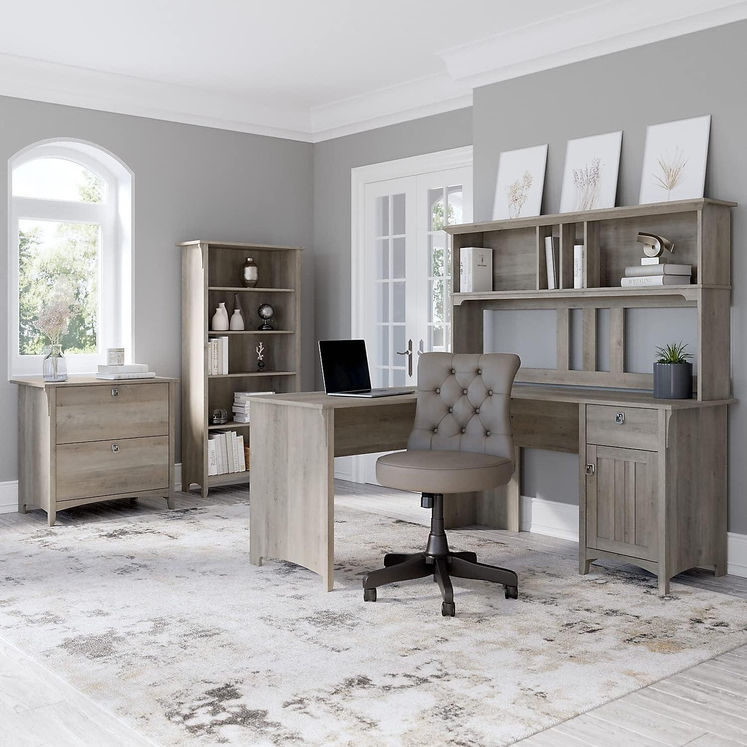 Bush Furniture Salinas Hutch for L Desk, Driftwood Gray