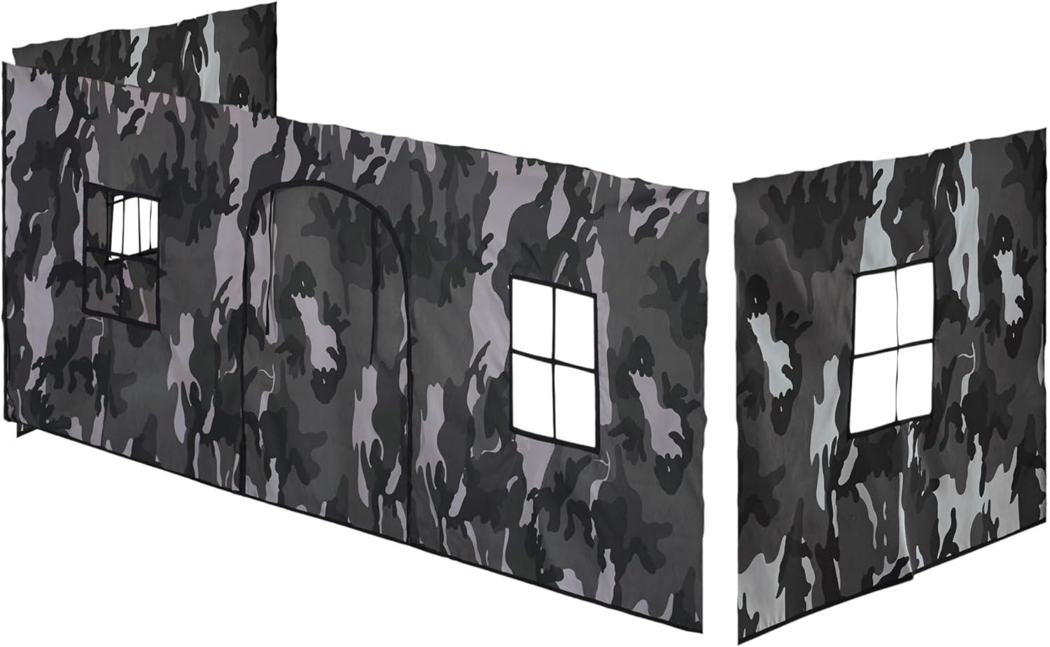 Alaterre Jasper Twin Junior Loft Bed, Dove Gray Frame and Gray Camouflage Bottom Playhouse Tent