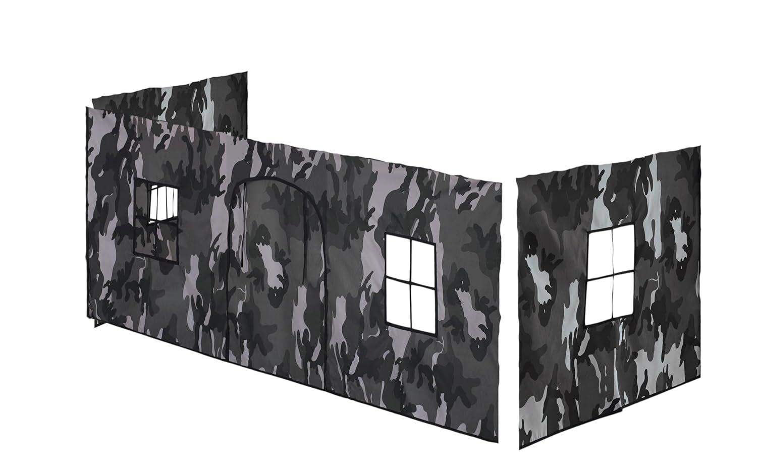 Alaterre Furniture Jasper Twin Junior Loft Bed, Dove Gray Frame and Gray Camouflage Bottom Playhouse Tent