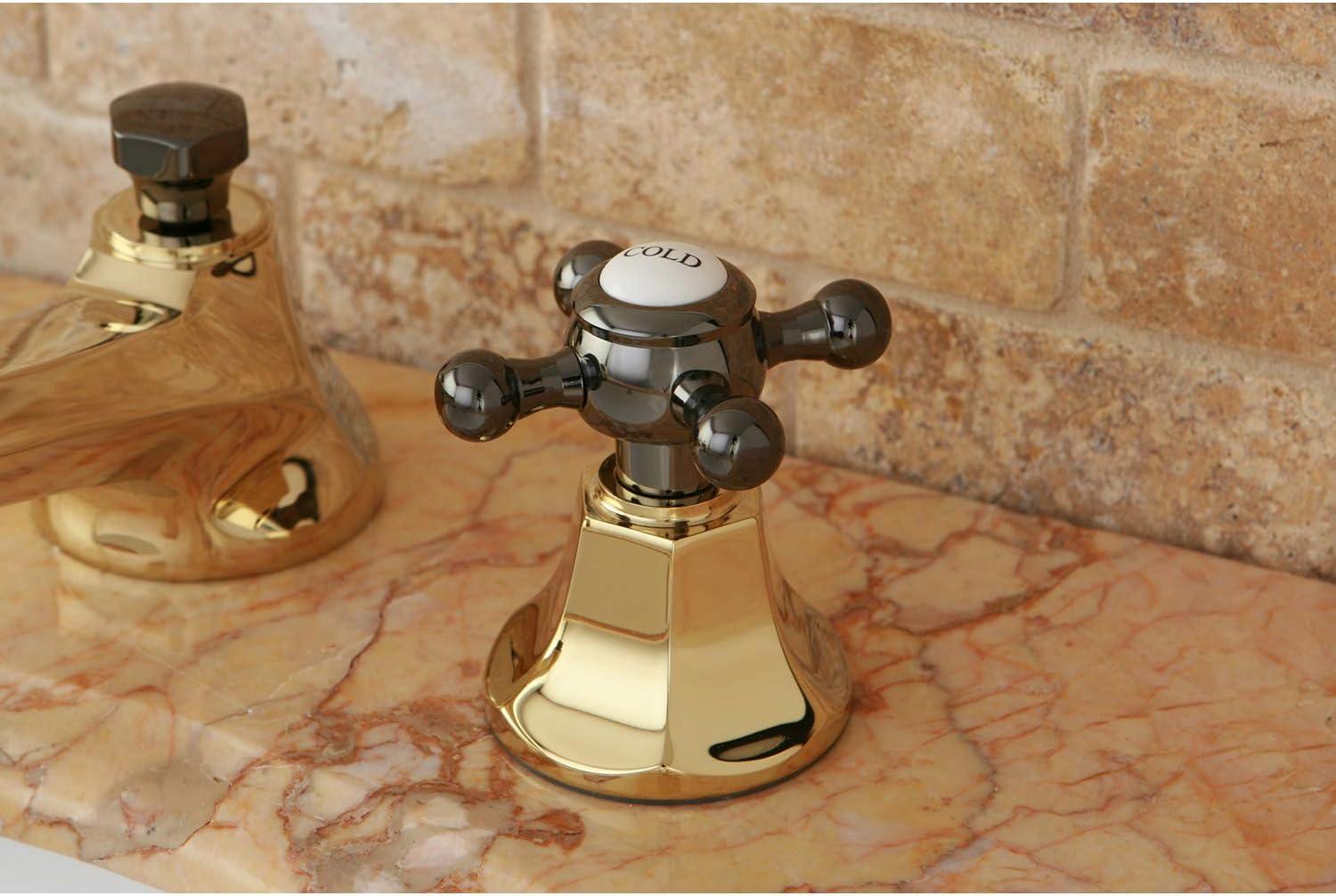 Kingston Brass Water Onyx Two-Handle 3-Hole Deck Mount Widespread Bathroom Faucet with Brass Pop-Up Drain