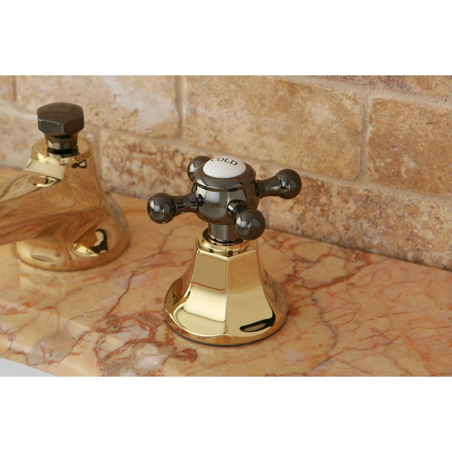 Kingston Brass Water Onyx Two-Handle 3-Hole Deck Mount Widespread Bathroom Faucet with Brass Pop-Up Drain