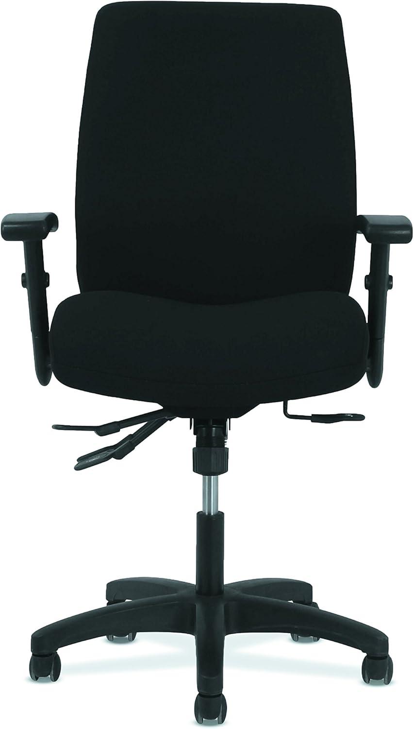 Modern High-Back Black Fabric Task Chair with Adjustable Arms