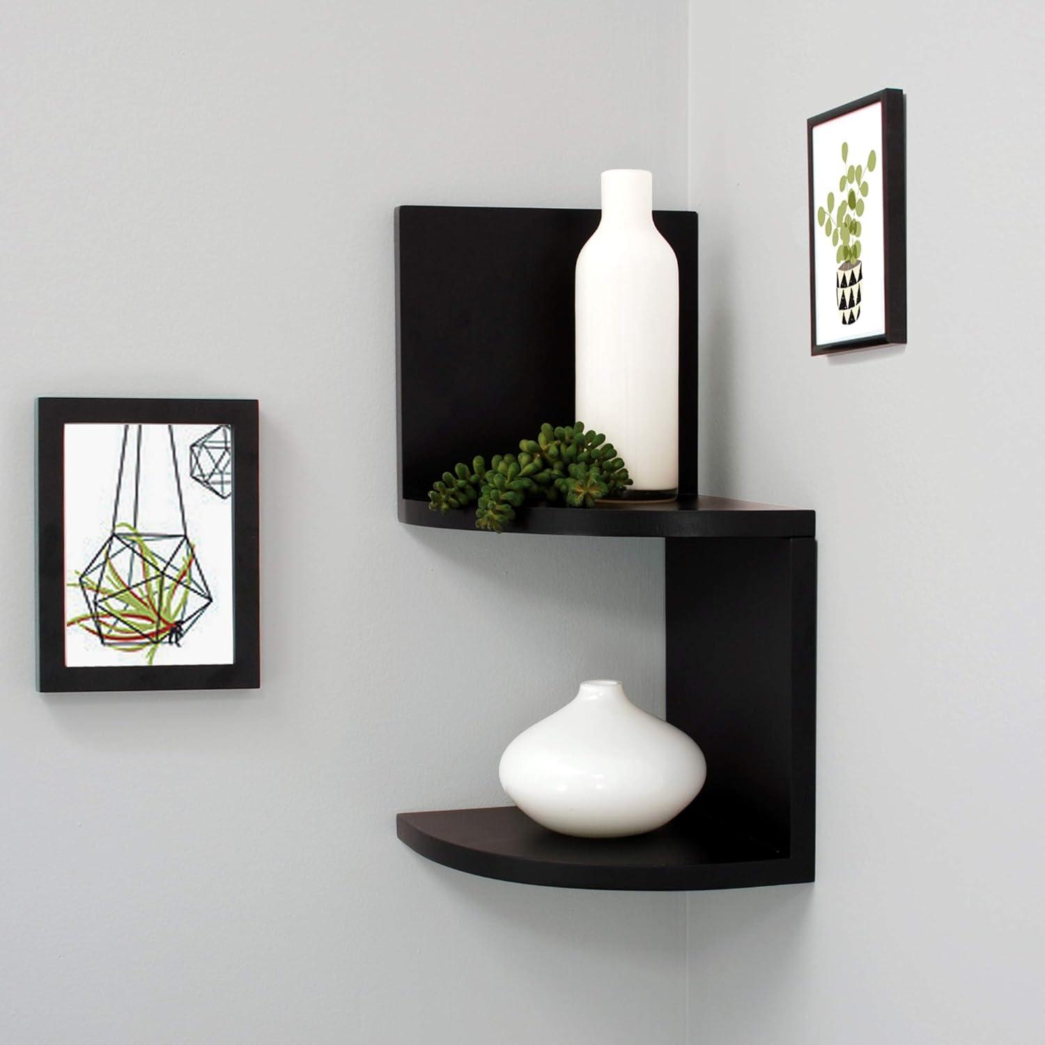 Black Wood Floating Corner Shelves Set for Wall