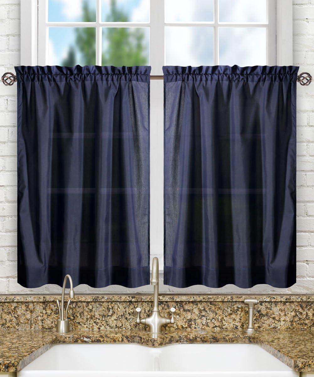 Navy Sheer Cotton Polyester Rod Pocket Window Tier Pair