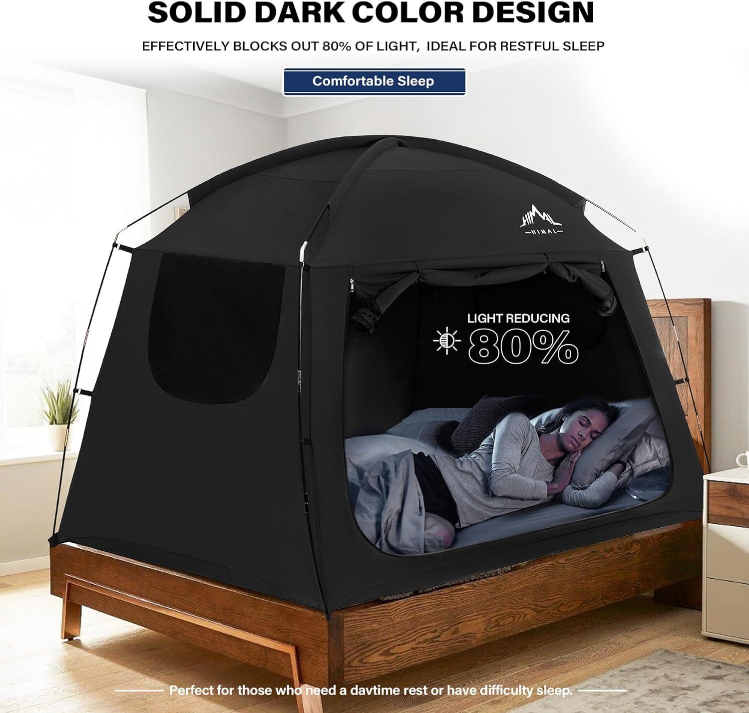 Black Twin Size Light-Reducing Bed Tent with Dual-Entry