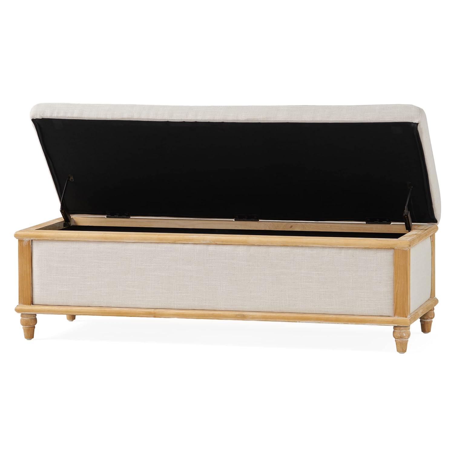 Christopher Knight Home Abilene Storage Ottoman - Beige: Linen Upholstered, Wood Frame, Rectangular Shape, 250lbs Capacity