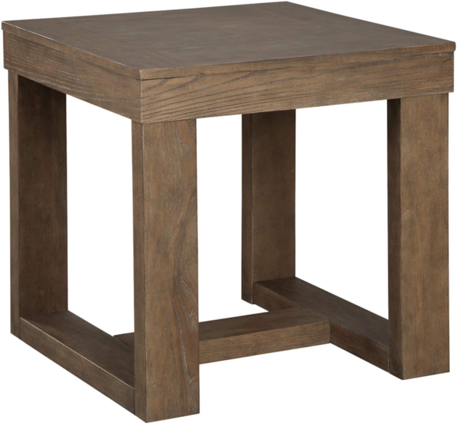 Contemporary Plank-Effect Square End Table in Textured Grayish Brown