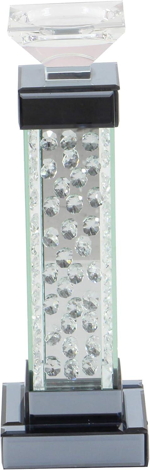 DecMode Silver Glass Pillar Candle Holder with Floating Crystals