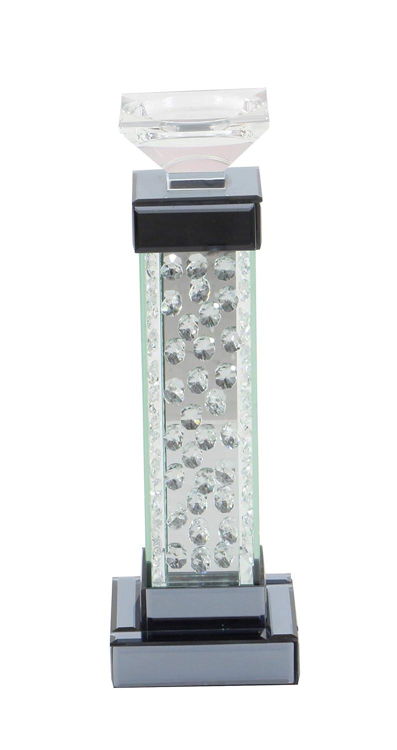 DecMode Silver Glass Pillar Candle Holder with Floating Crystals