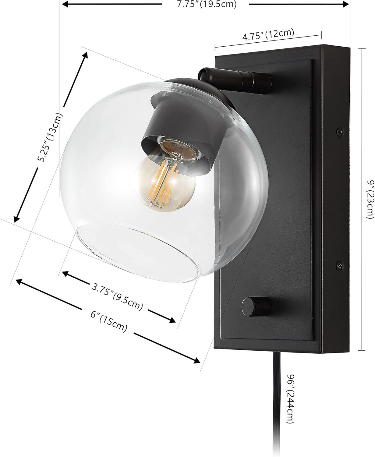 Hugo 6" 1-Light Minimalist Modern Plug-In or Hardwired Adjustable Iron LED Wall Sconce with Rotary Dimmer, Oil Rubbed Bronze with Clear Globe