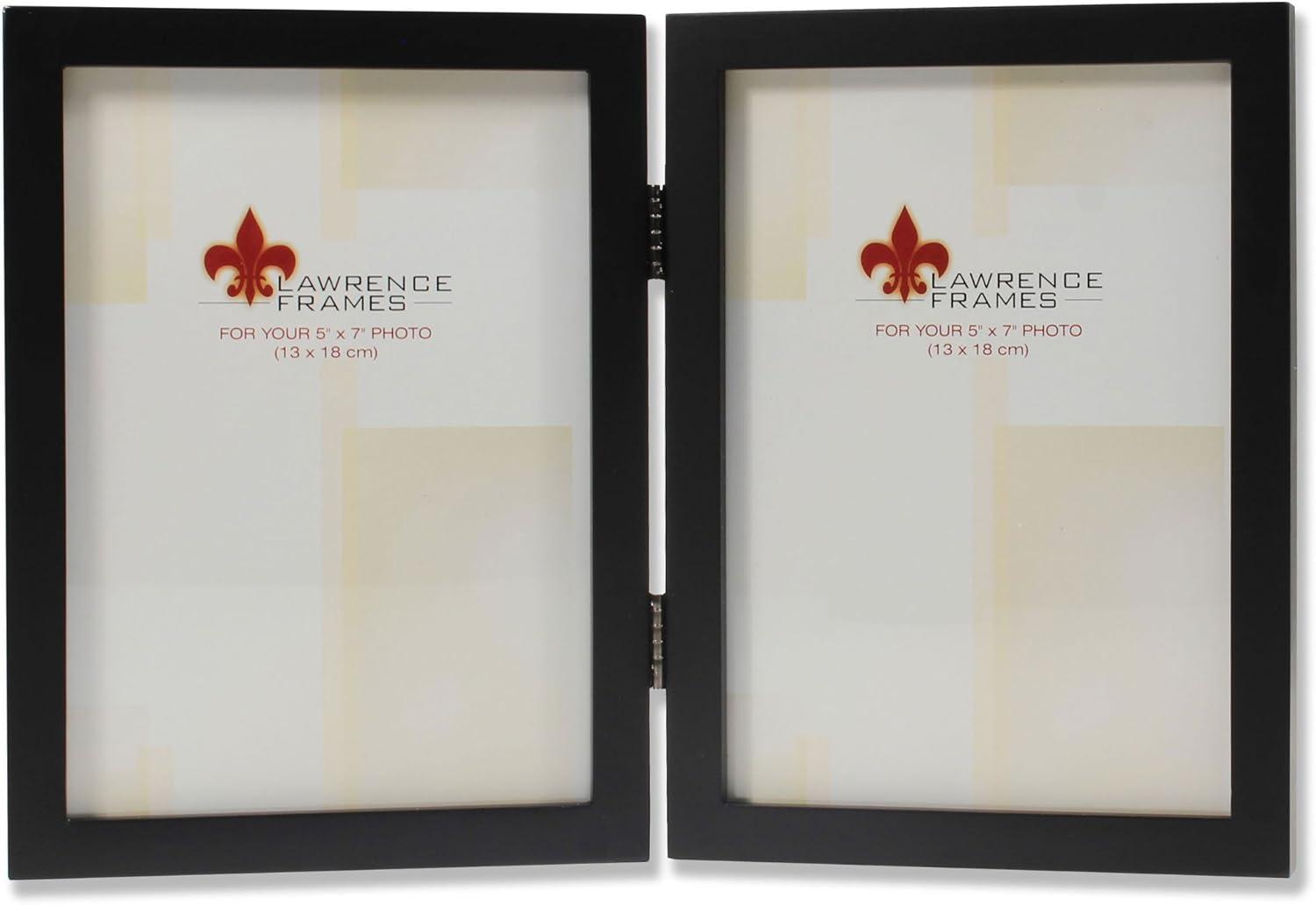 5x7 Hinged Double Black Wood Picture Frame