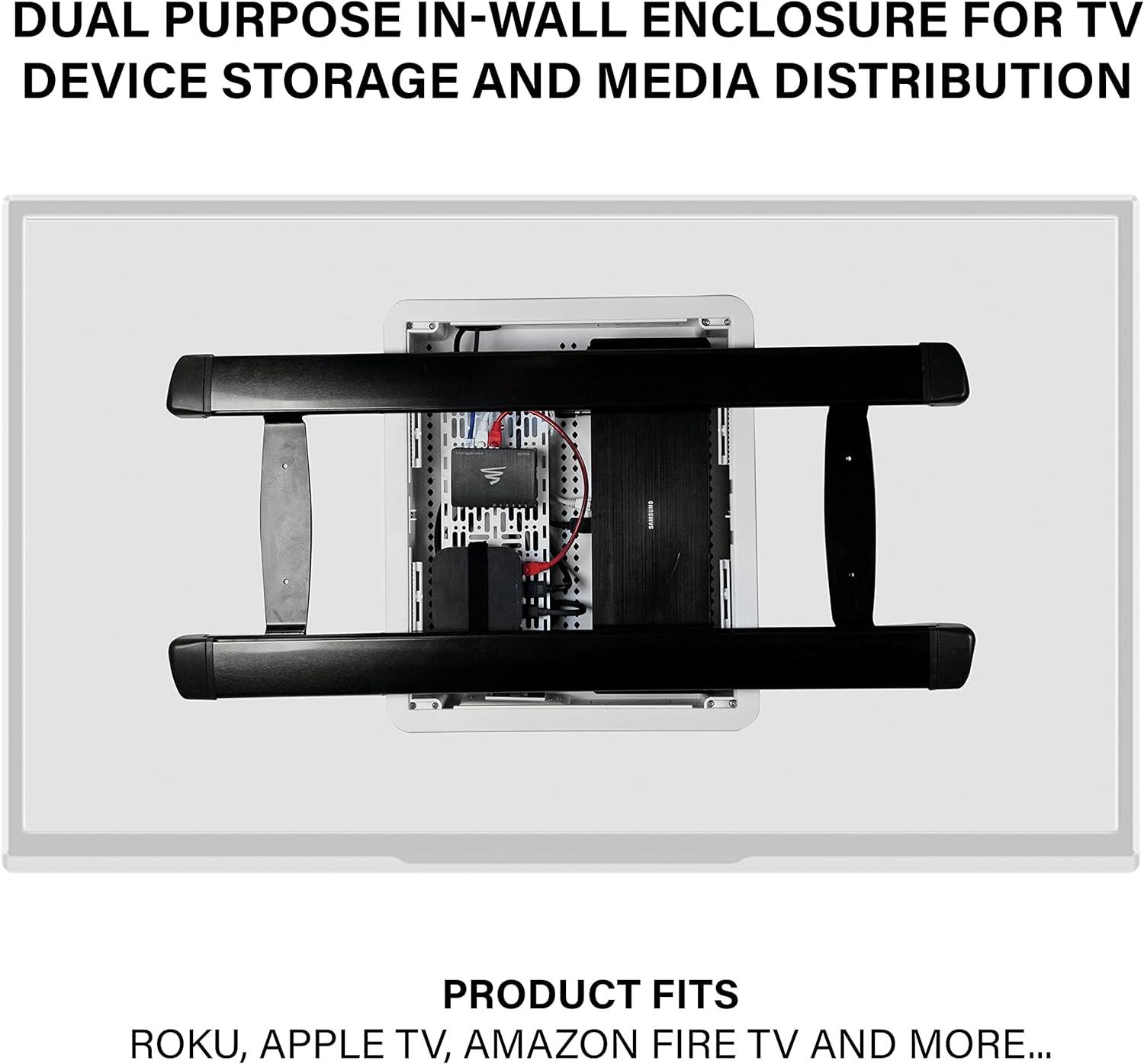 Legrand - OnQ 17 Inch Media Enclosure, Electrical Box, Cable Management Box Dual Purpose In Wall Enclosure for TV Device Storage and Media Distribution, Recessed Media Box, White, ENP1700NA