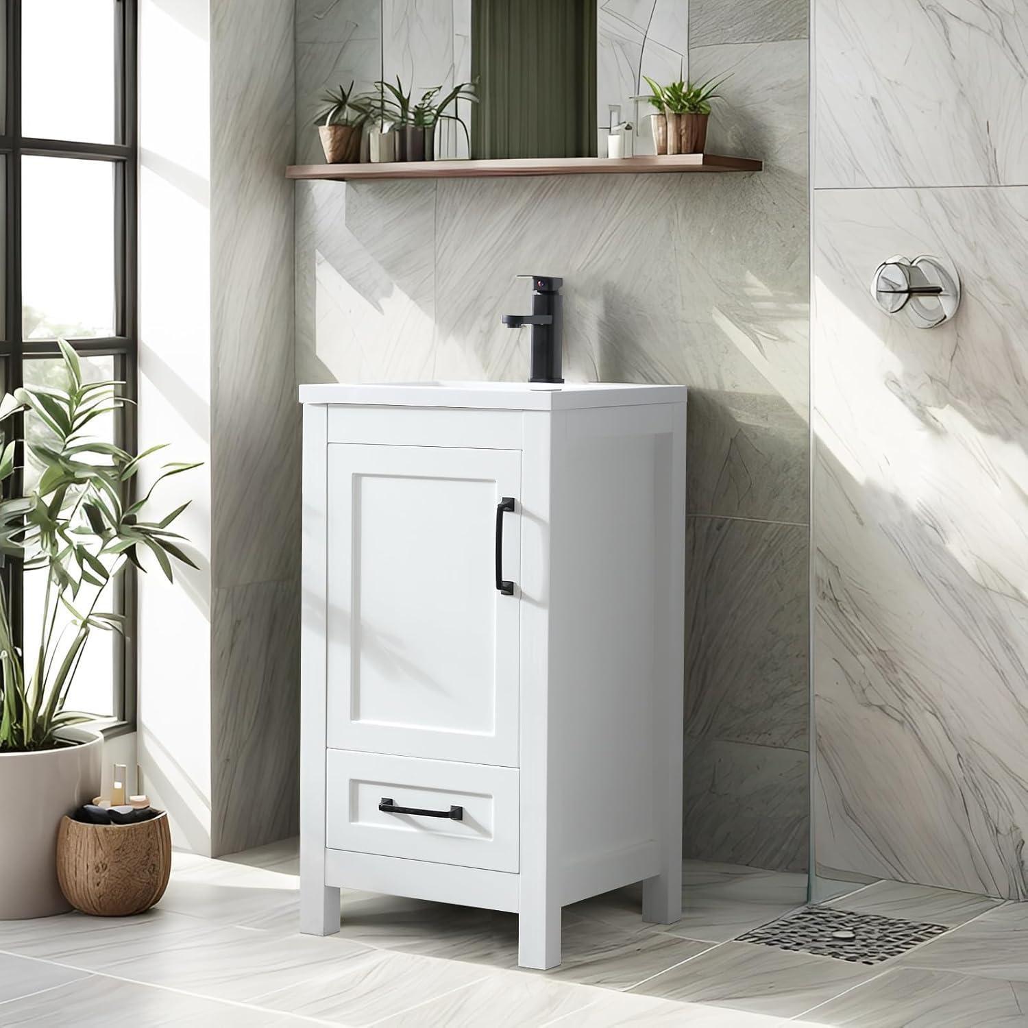 Eclife 18" White Bathroom Vanity Set with Ceramic Sink Top, Water Saving Faucet Drain
