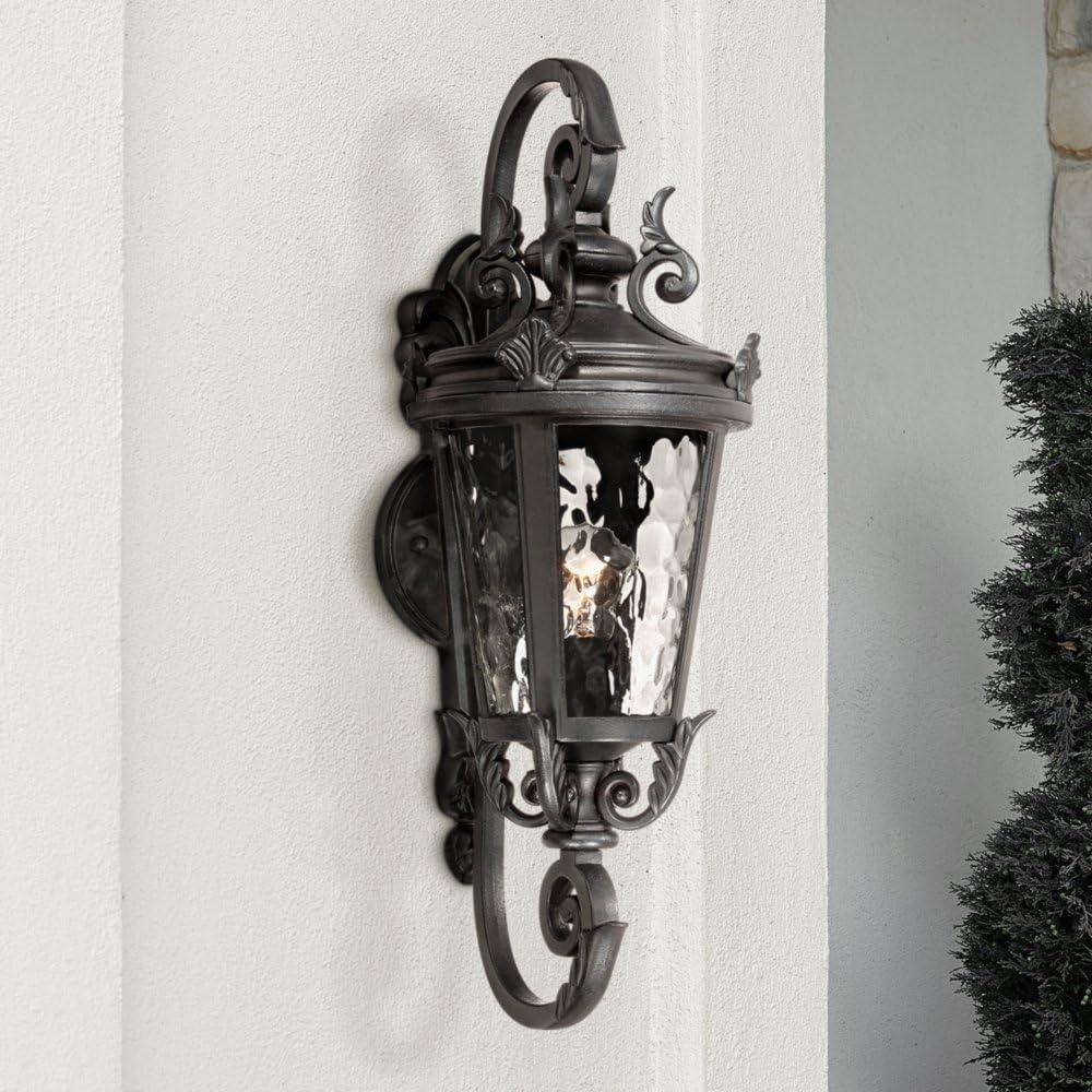 John Timberland Casa Marseille Vintage Rustic Outdoor Wall Light Fixture Black Scroll 19" Clear Hammered Glass for Post Exterior Barn Deck House Porch