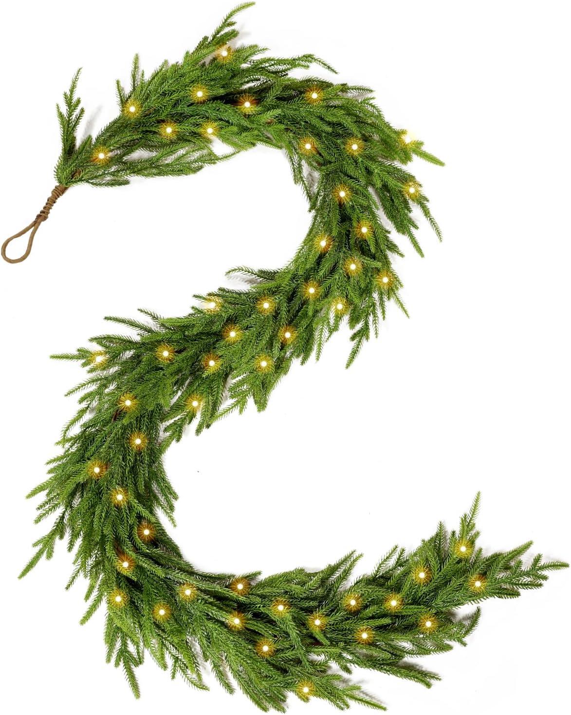 Clearance!Ymkly Pre Lit Real Prelit Christmas Garland Winter Greenery Garland For Christmas Holiday Seasonal Outdoor/Indoor Home Decor