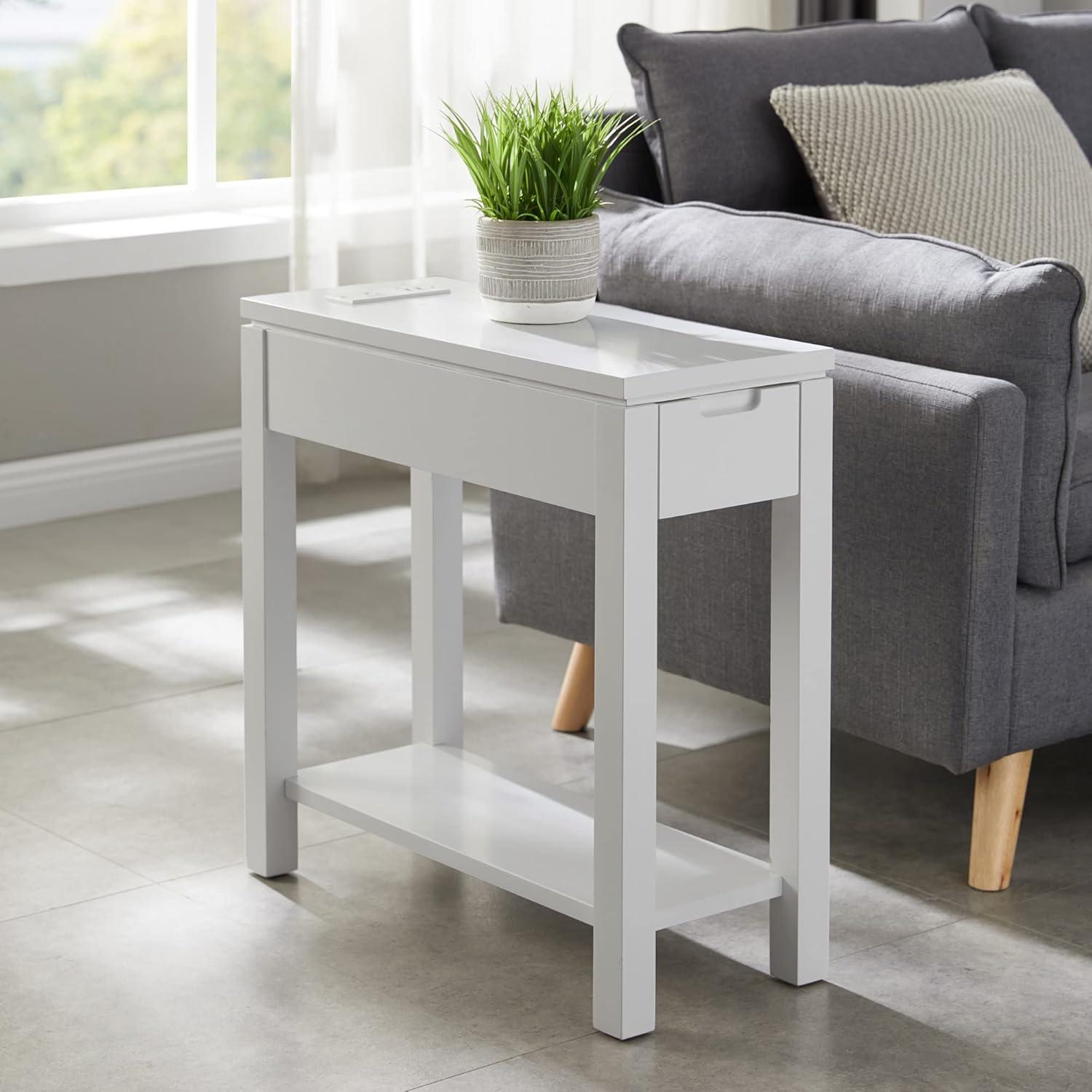 Cade Contemporary Gray Poplar Side Table with Storage