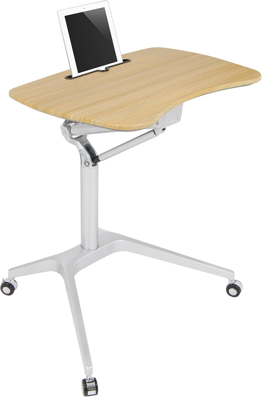 Adjustable Silver Maple Mobile Desk with Tablet Slot - 30"x22.5"