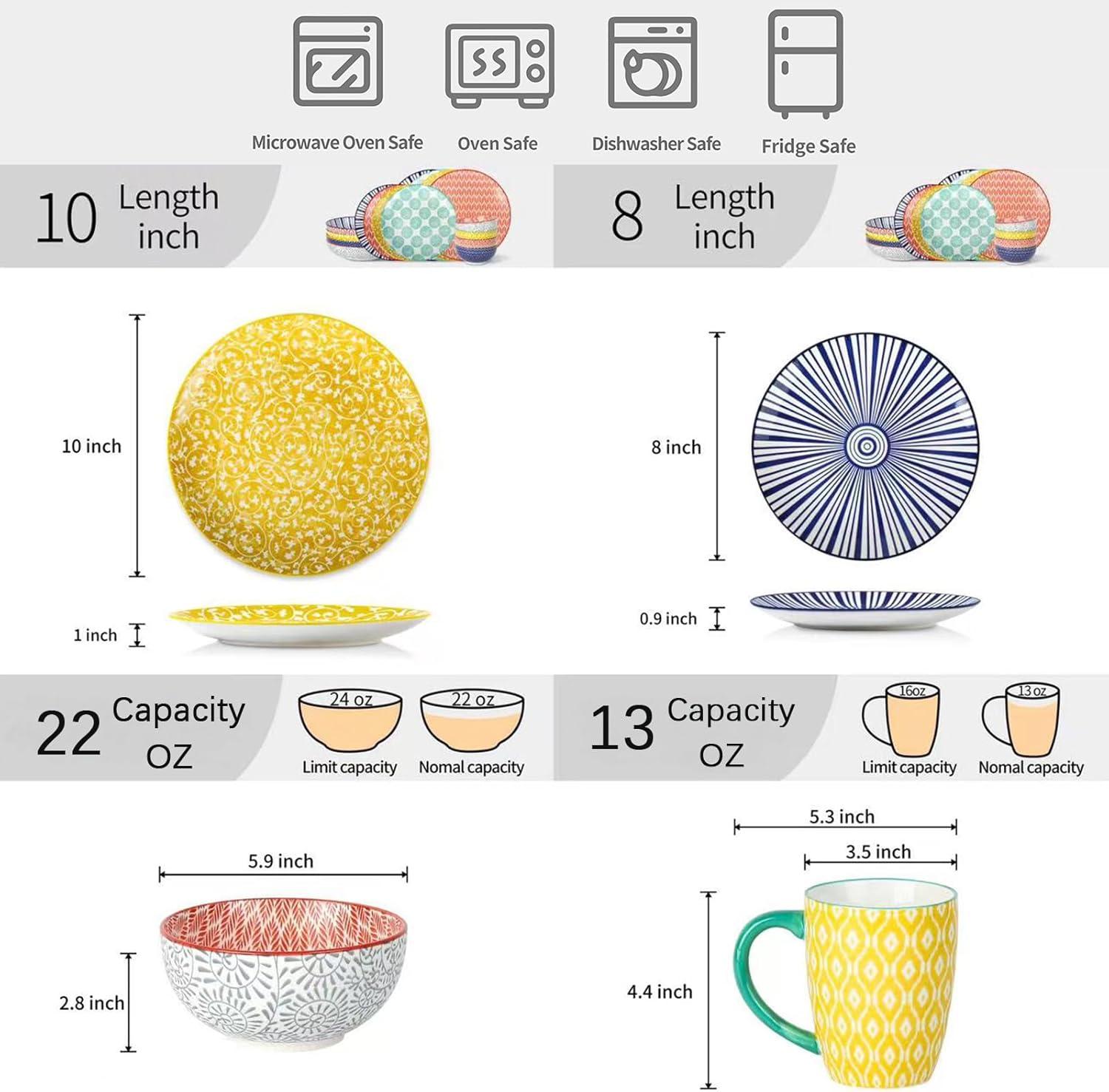 Ceramic 16 Piece Tableware Set 4, Includes Plates, Plates, Bowls, Dinnerware Set, Dishwasher-Safe, Can Be Used For Family Gatherings, Restaurants, Parties,