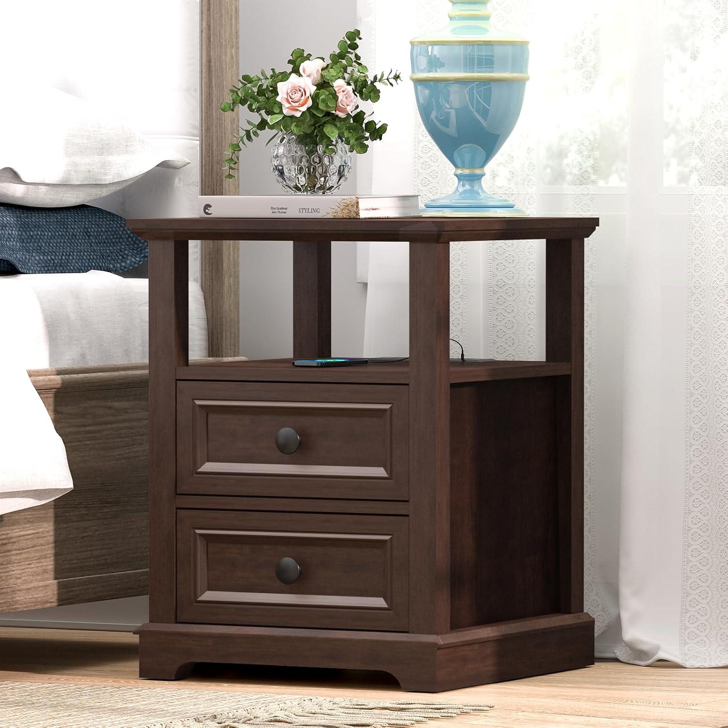 Azella Frame 2 End Table Set with Storage and Built-In Outlets