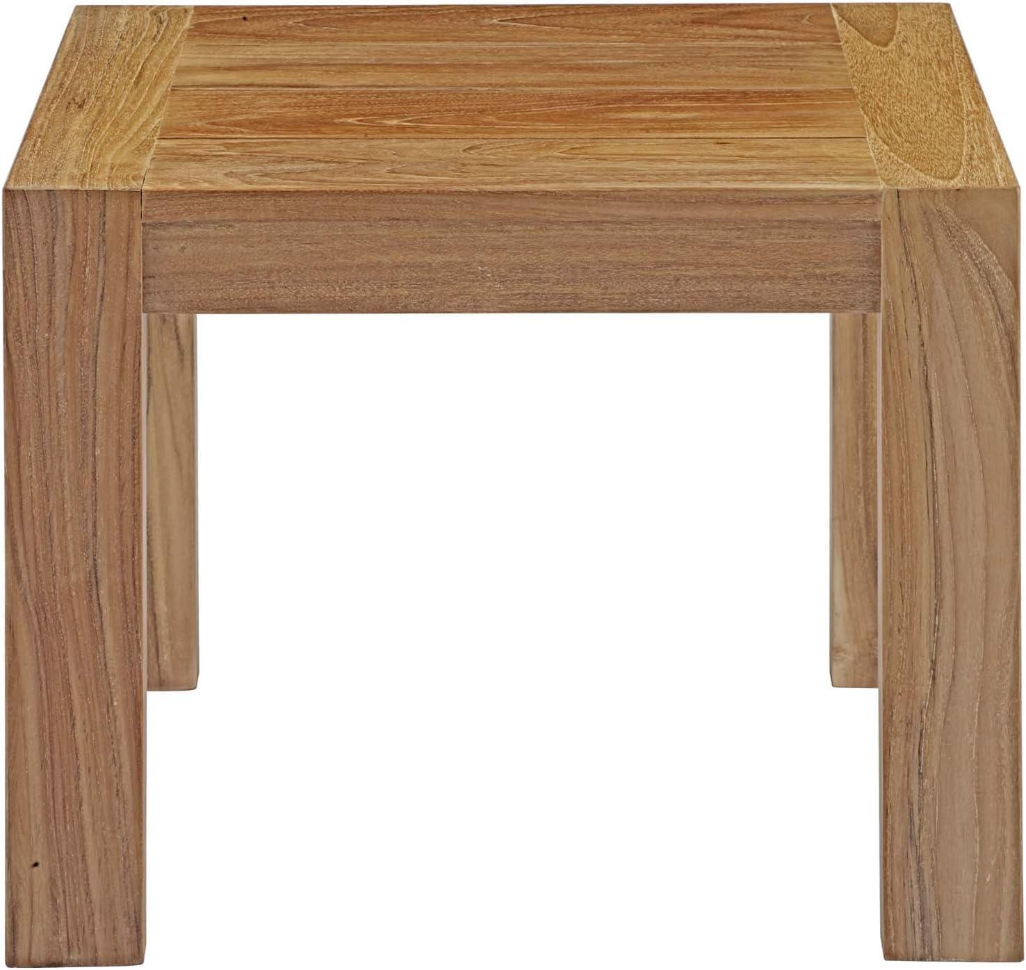 Modway Upland Solid Teak Wood Outdoor Patio Side Table in Natural