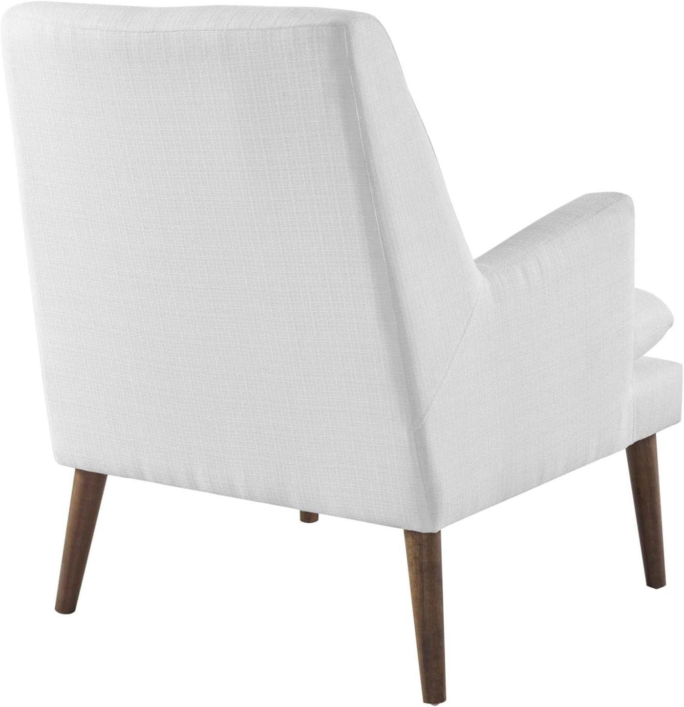 Mid-Century Modern Leisure White Accent Chair with Walnut Wood Legs