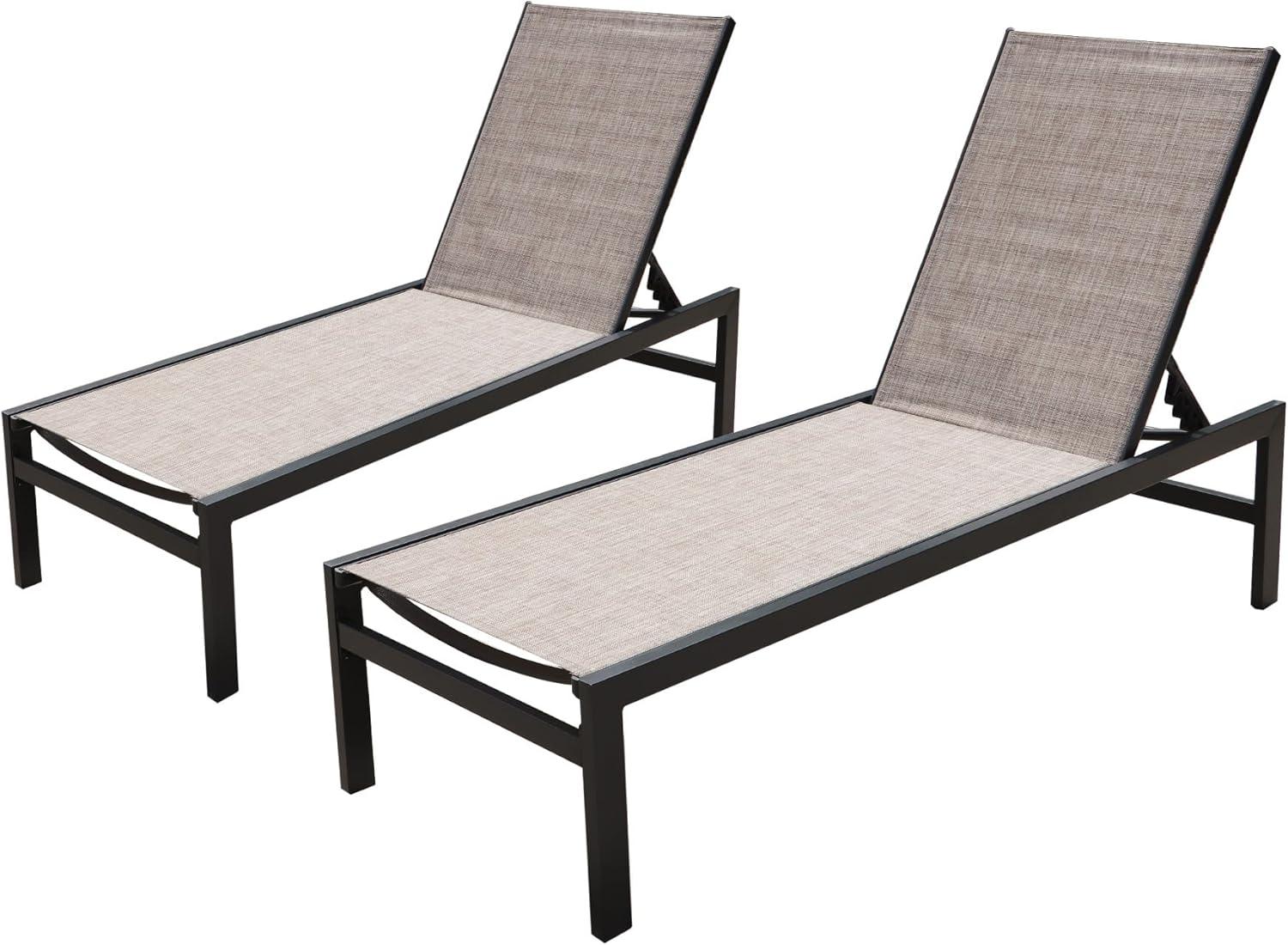 Kozyard 2 Packs Chaise Lounge Outdoor Aluminum Chaise Lounge Flat Comfortable Patio Chair