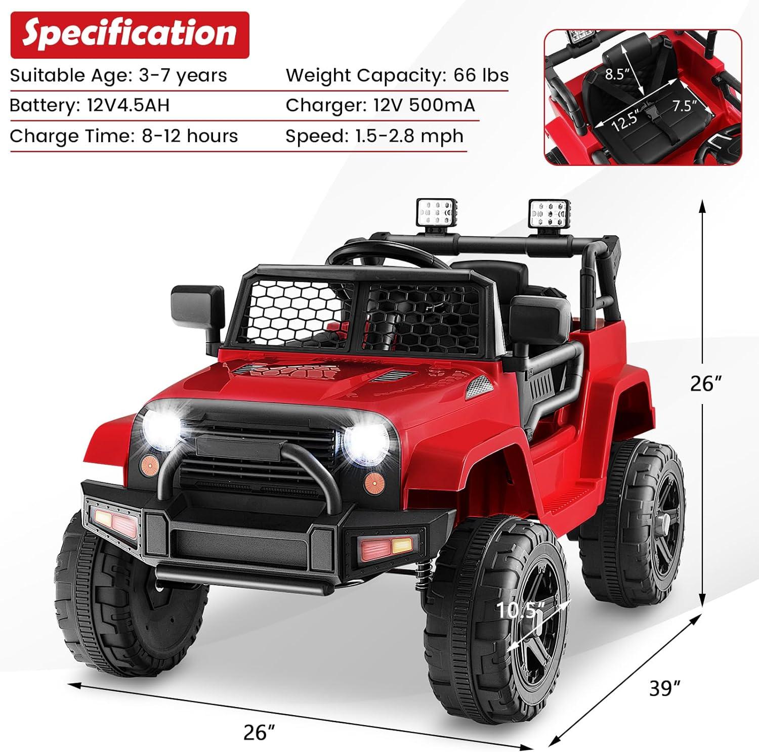 Red 12V Battery Powered Kids Truck with Remote Control