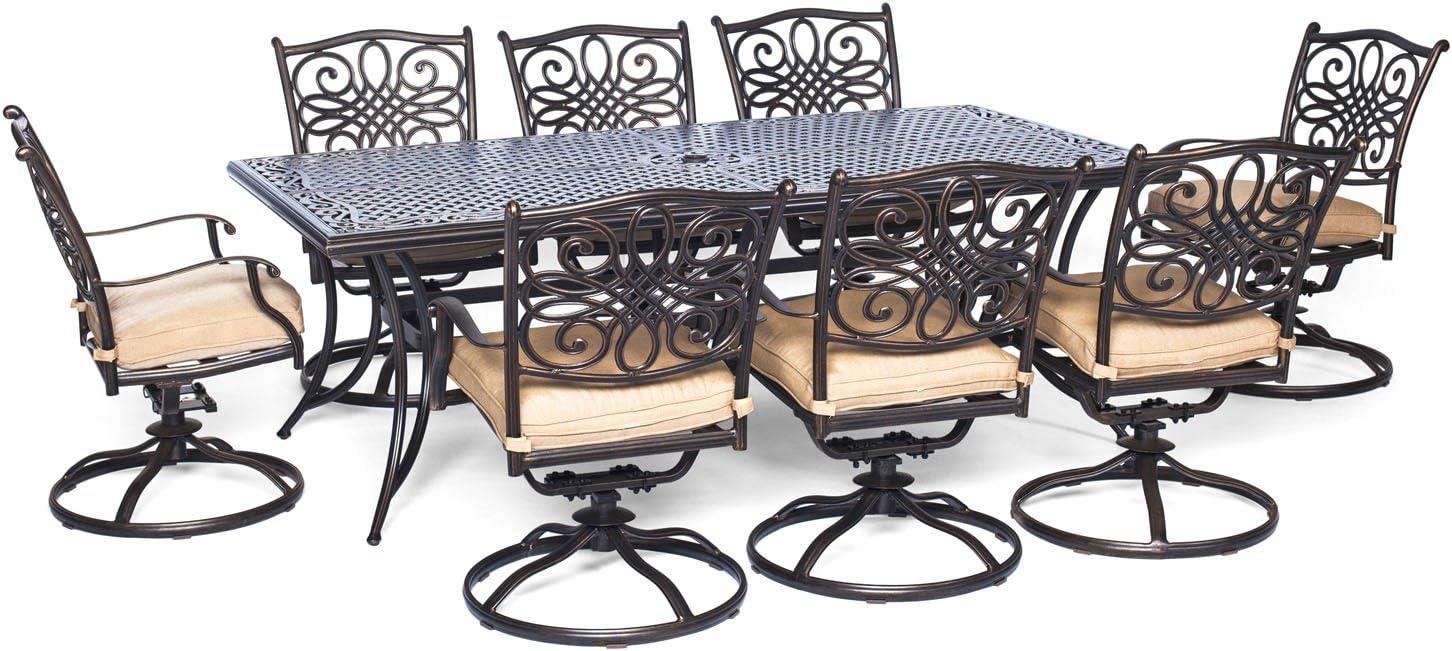 Hanover Traditions 9-Piece Dining Set with Eight Swivel Dining Chairs and a Large 84 x 42 in. Dining Table