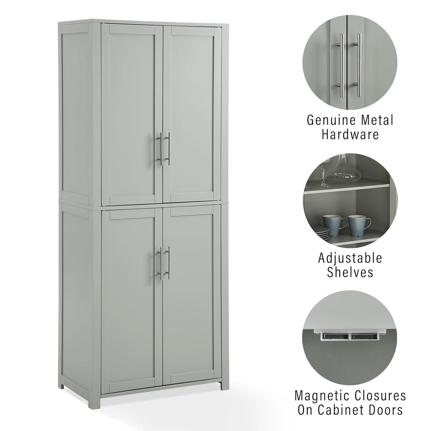 Savannah Tall Pantry Gray - Crosley: Shaker-Style Doors, Adjustable Shelves, Kitchen Storage