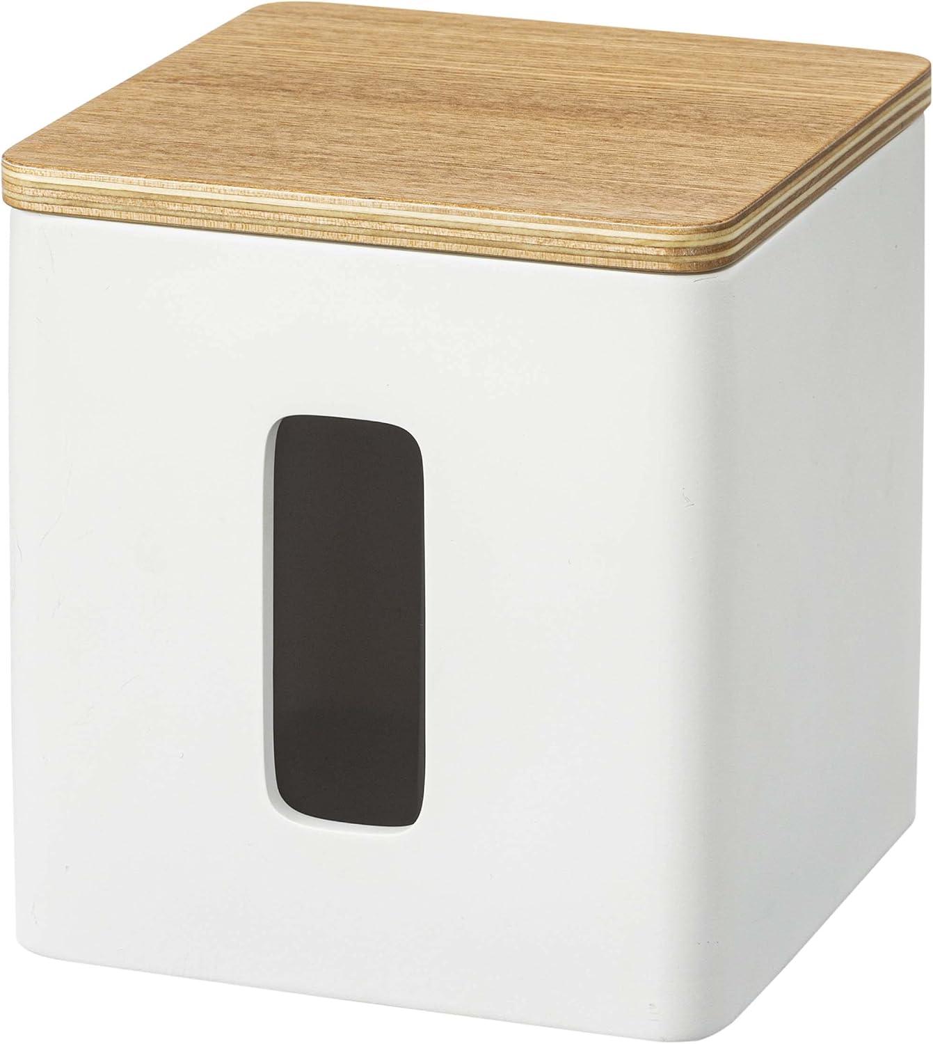 White Compact Discreet Paper Holder with Wood Accent