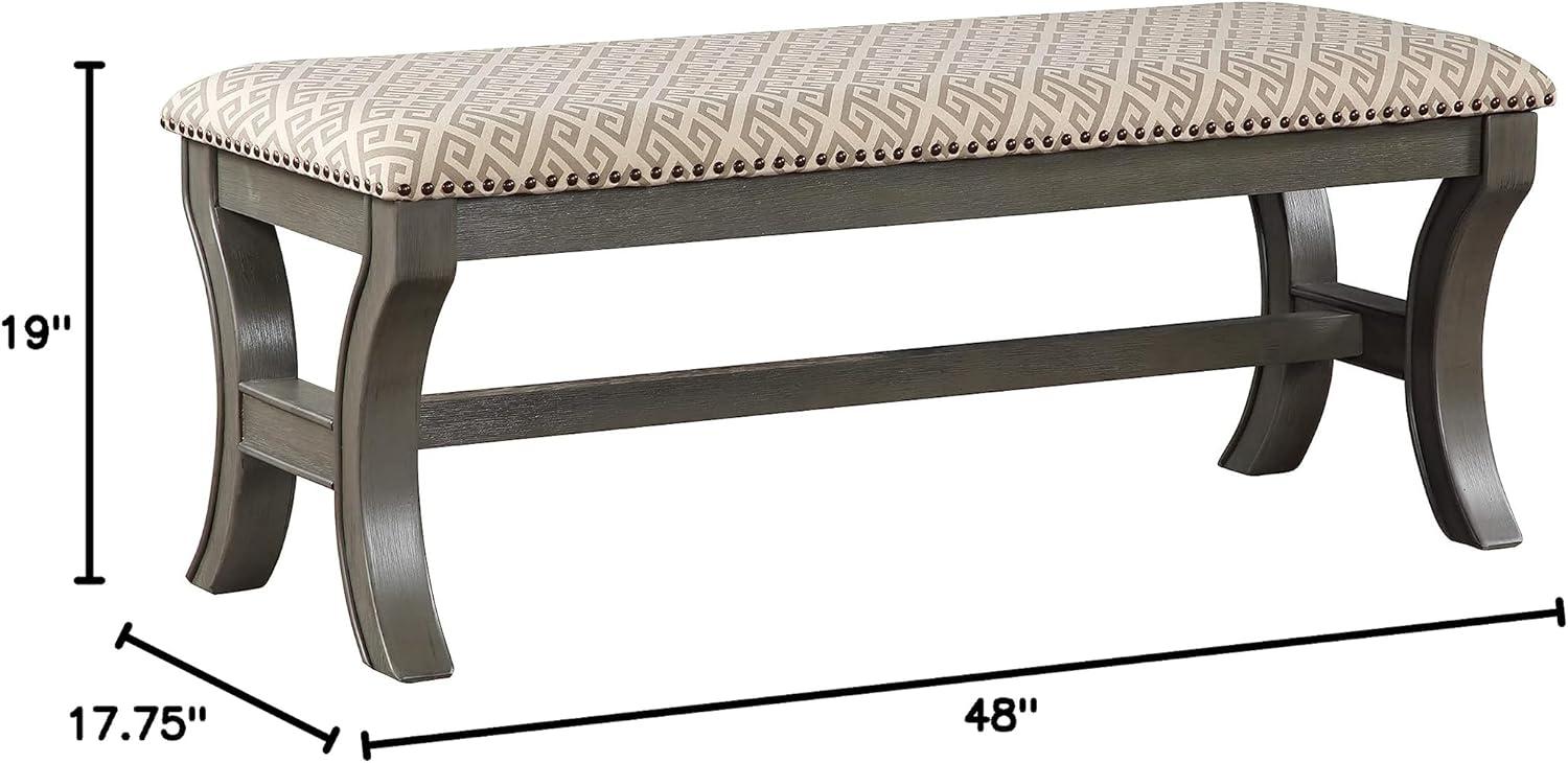 Monaco 48" Bench in Gray Fabric with Antique Grey Base