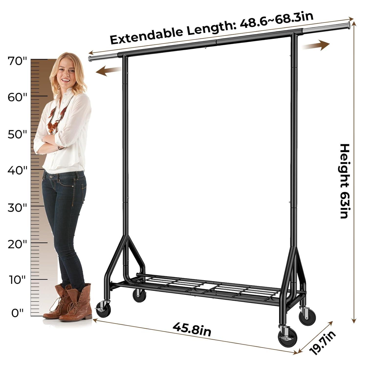 Heavy Duty Clothes Rack Load 450 LBS, Metal Garment Rack, Standing Rolling Clothing Rack for Hanging Clothes with Sturdy Wheels & Shelves, Portable Closet Wardrobe Rack,Sliver