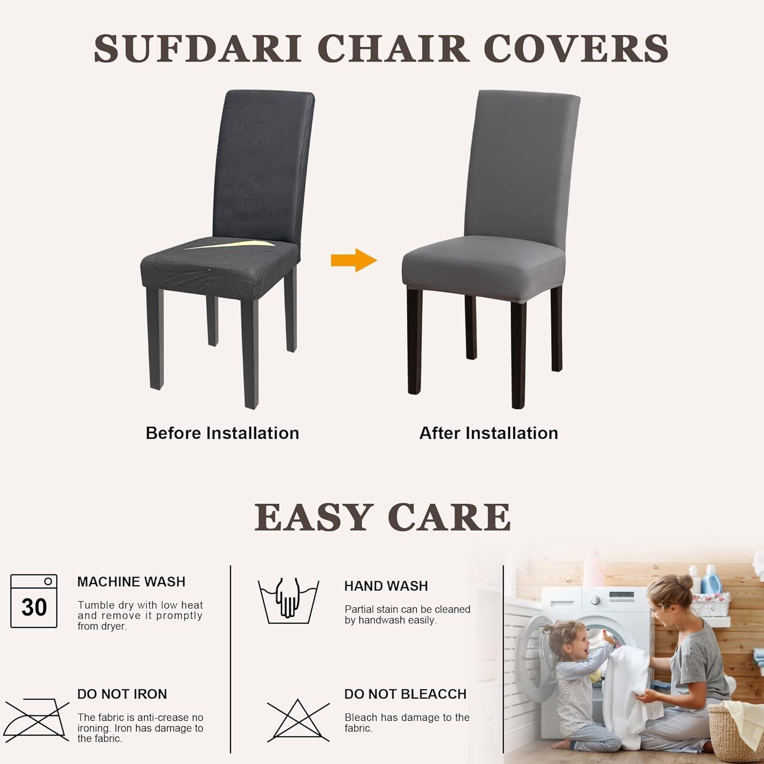 Grey Chair Covers for Dining Room 4 Pack,Stretch Spandex Chair Slipcovesr Set of 4,Washable Anti-dust Chair Seat Cover for Kitchen,Wedding,Party